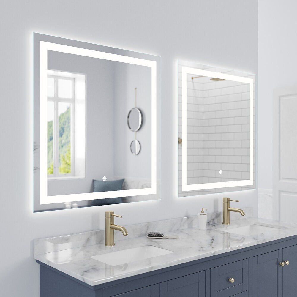 Arpella Lumina 34x36 in LED Lighted Vanity Mirror with Built-In Dimmer and Defogger.