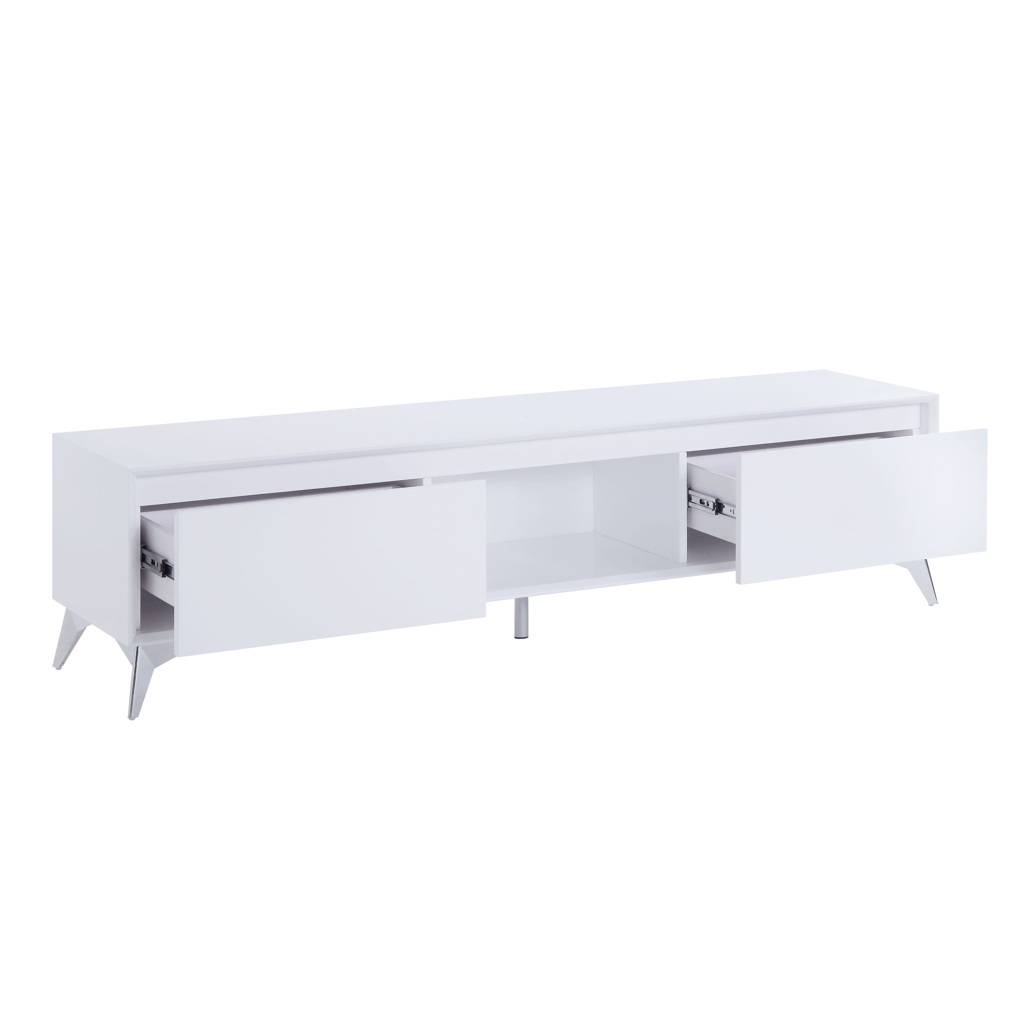 71"L Contemporary LED Touch Light Raceloma TV Stand with 1 Open Compartment, 2 Side Door Storage and Metal Tapered Leg