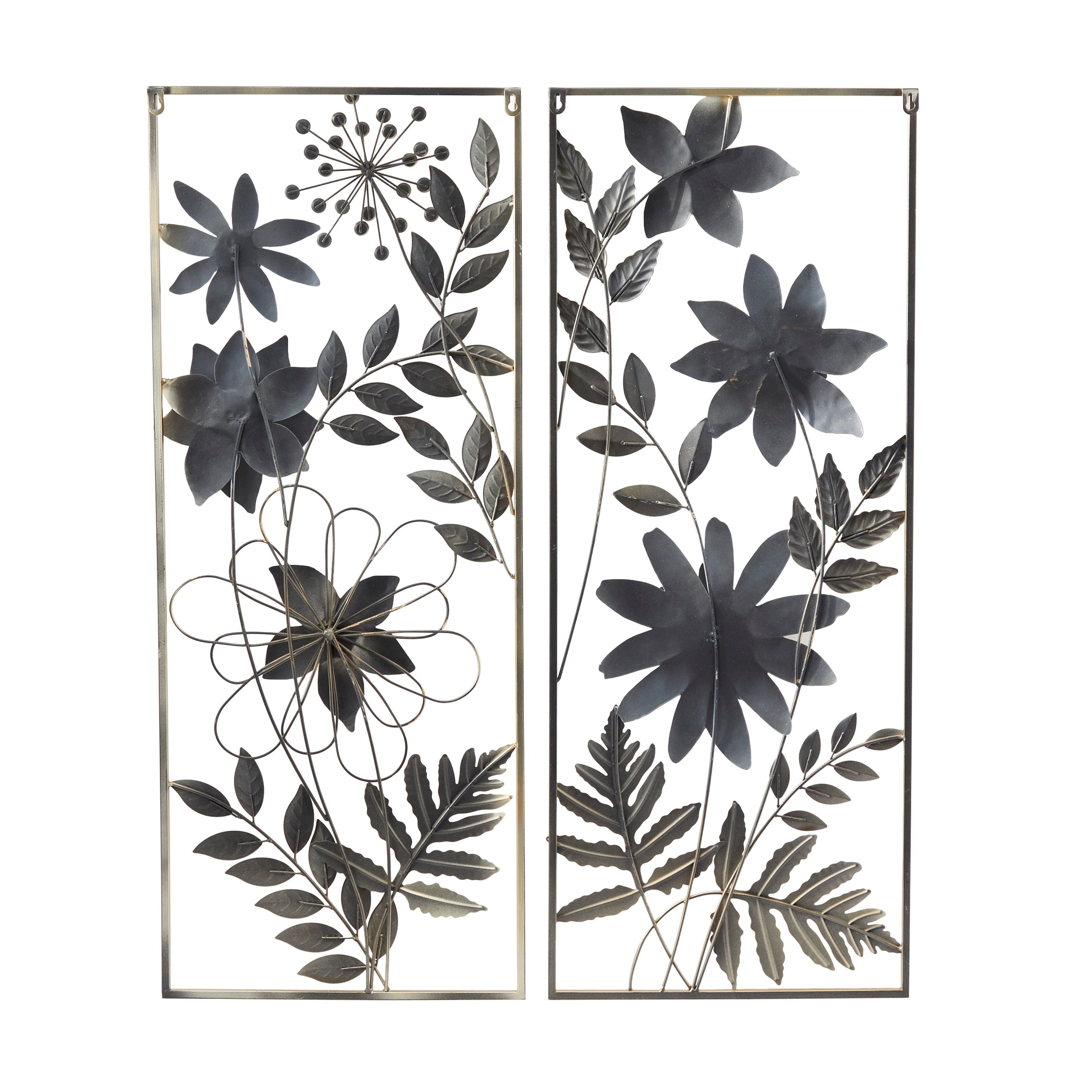 Gold Metal Floral Wall Decor with Gold Frame (Set of 2)