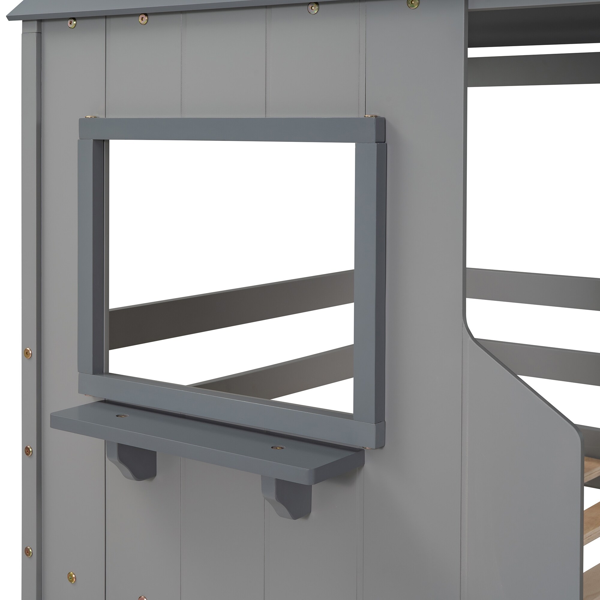 Twin Over Twin Wood House Bunk Bed with Window,Ladder