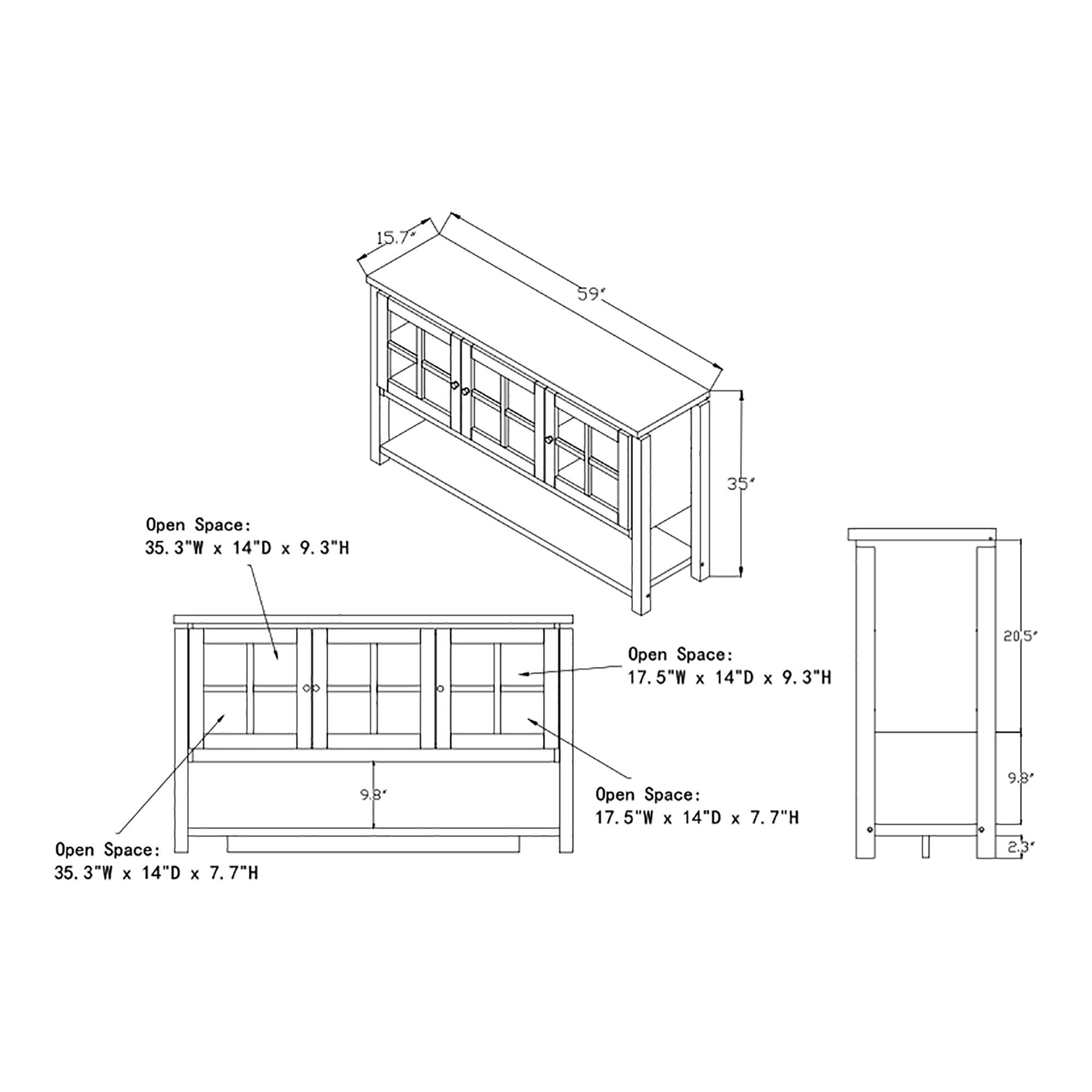 DH BASIC Modern Farmhouse 59" Windowpane Cabinet Buffet by Denhour