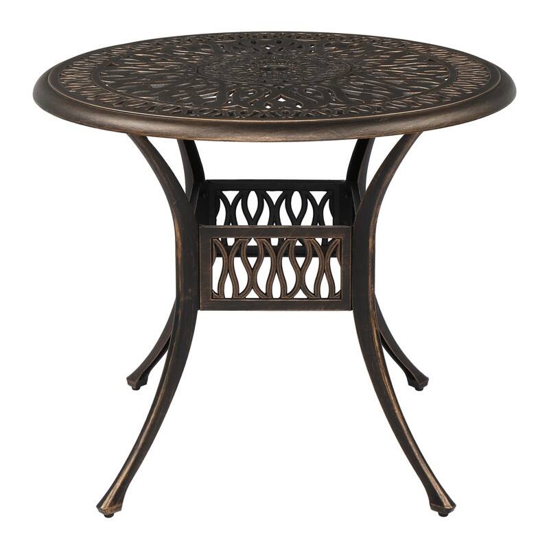 Karlhome Outdoor 35.4" Dia x 29.5" H Bronze Cast Aluminum Table with Umbrella Hole