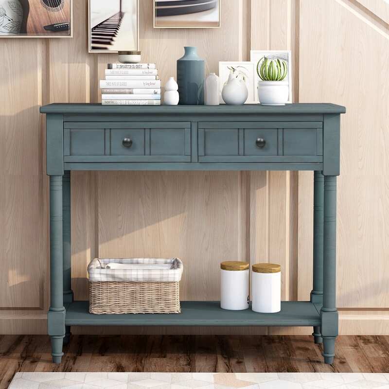 Console Table Traditional Design with Two Drawers and Bottom Shelf
