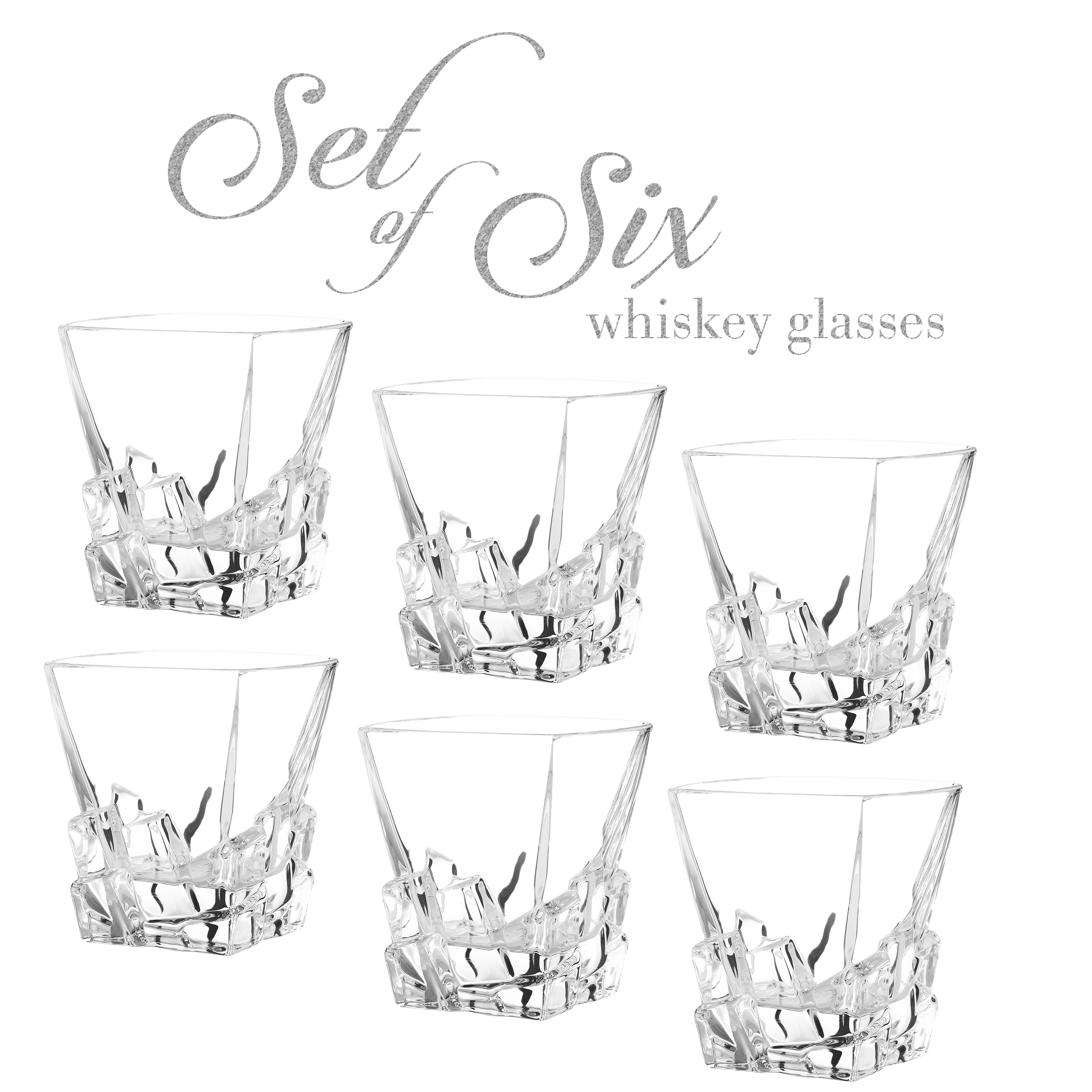 Berkware Lowball Whiskey Glasses - Modern Square Top Design