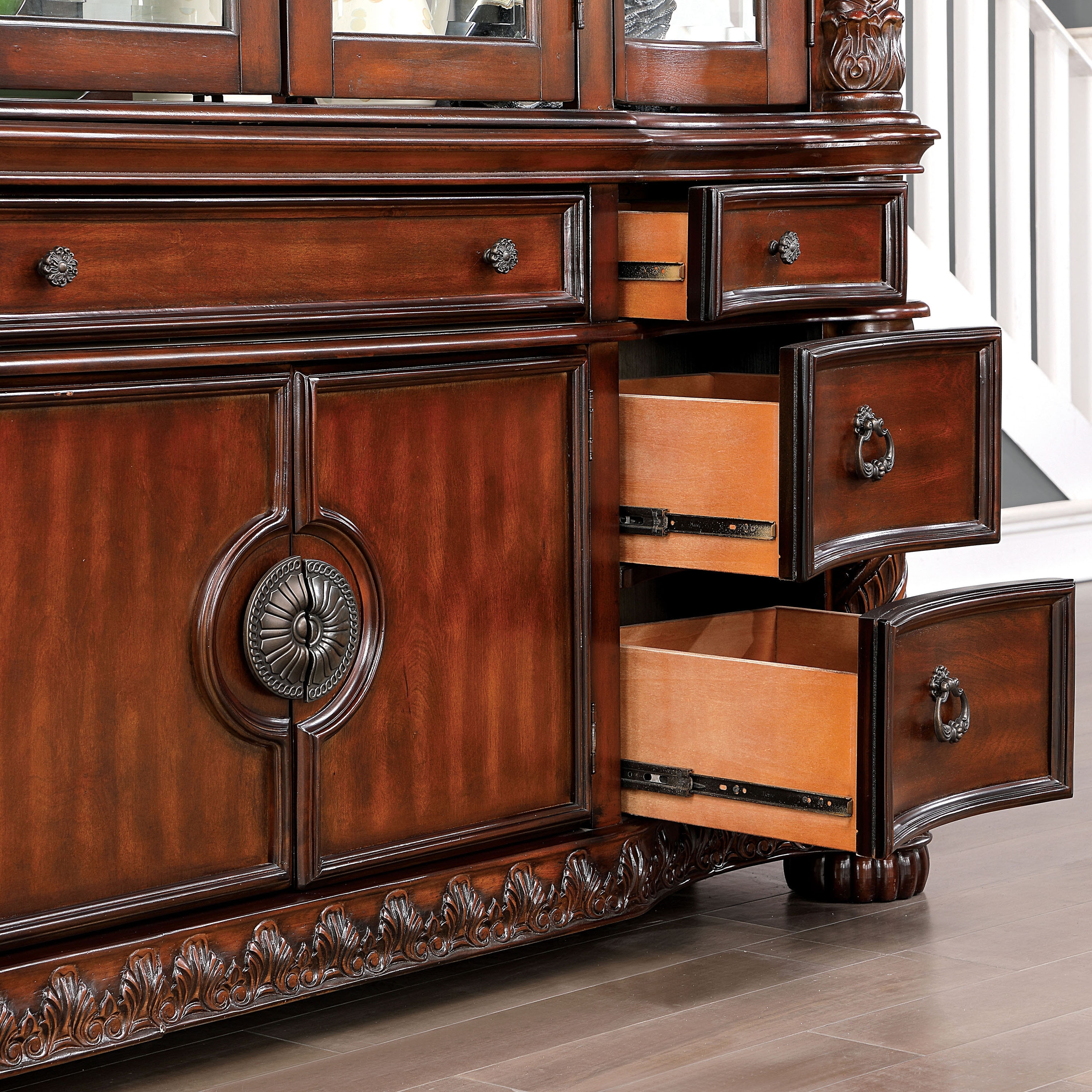Furniture of America Abeena Traditional Brown Cherry 7-drawer Hutch and Buffet