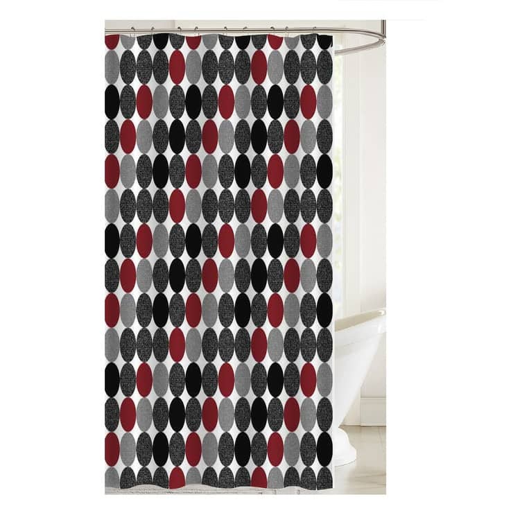 Printed Canvas Shower Curtain With Roller Hooks (Solid Ovals)