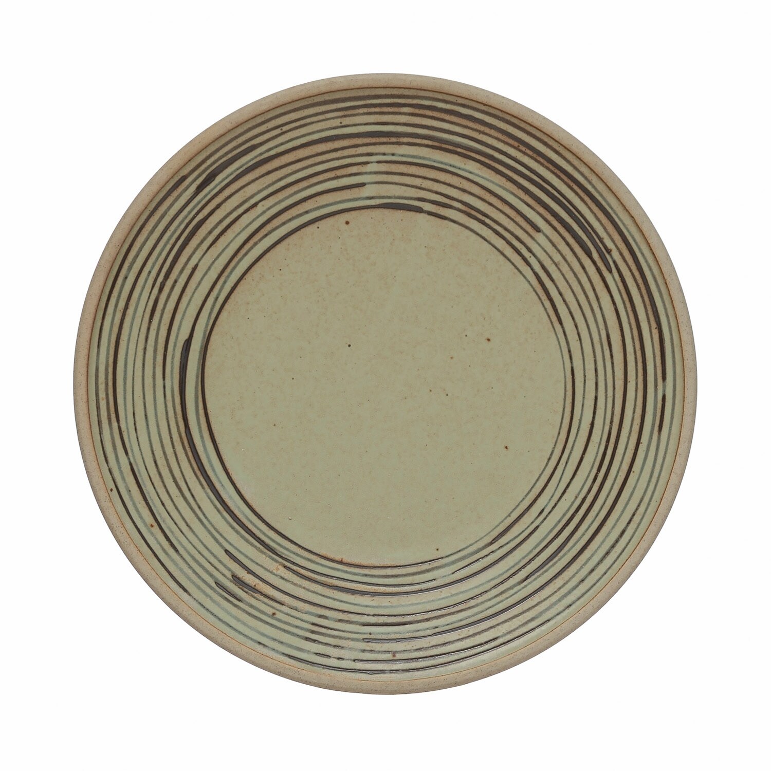 Round Hand-Painted Stoneware Organic Striped Plate, Reactive Glaze, Grey & Black (Each One Will Vary), Set of 2