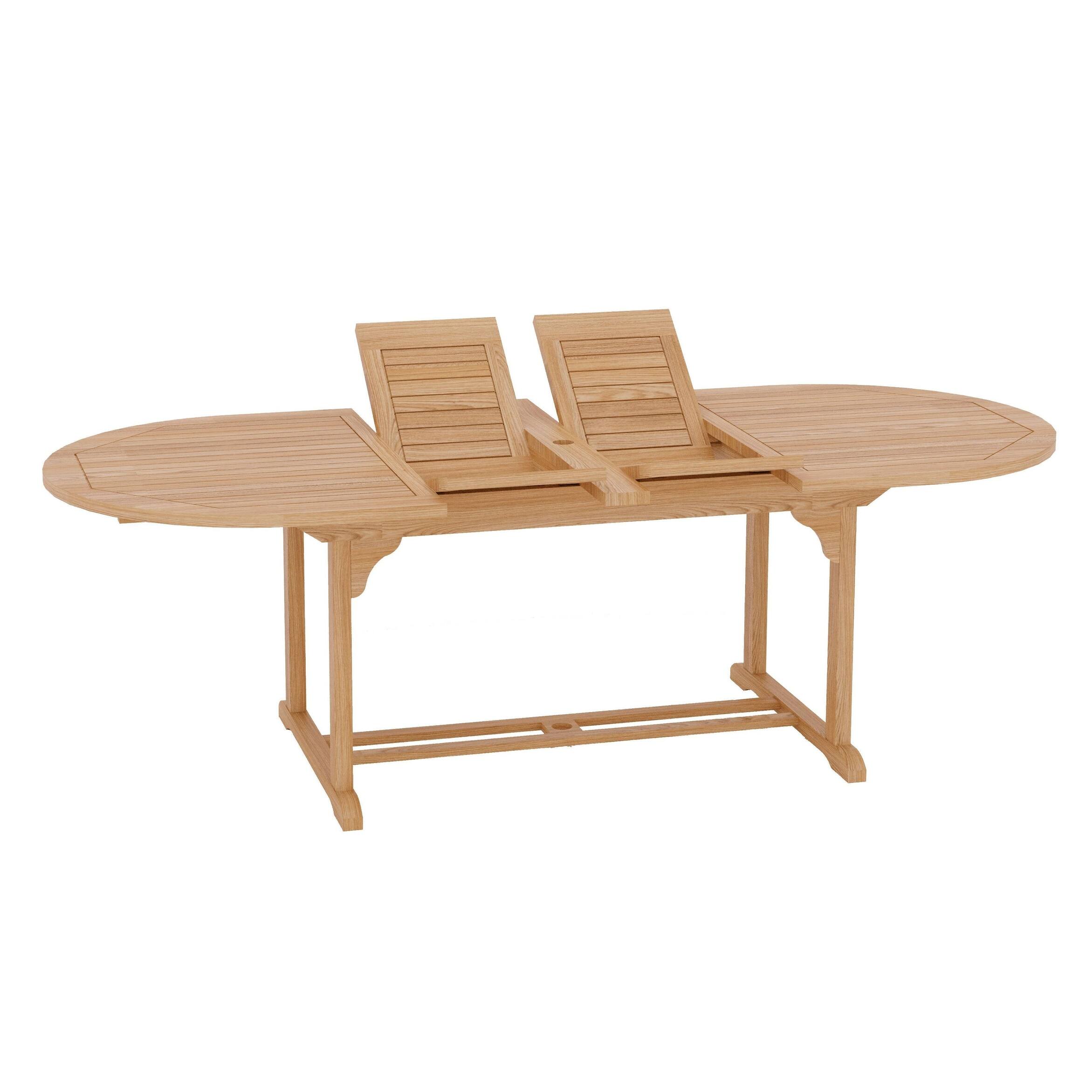 Amelie Oval Teak Outdoor Dining Table with Built-In Extension - 39.5 x 29.5 x 94.5