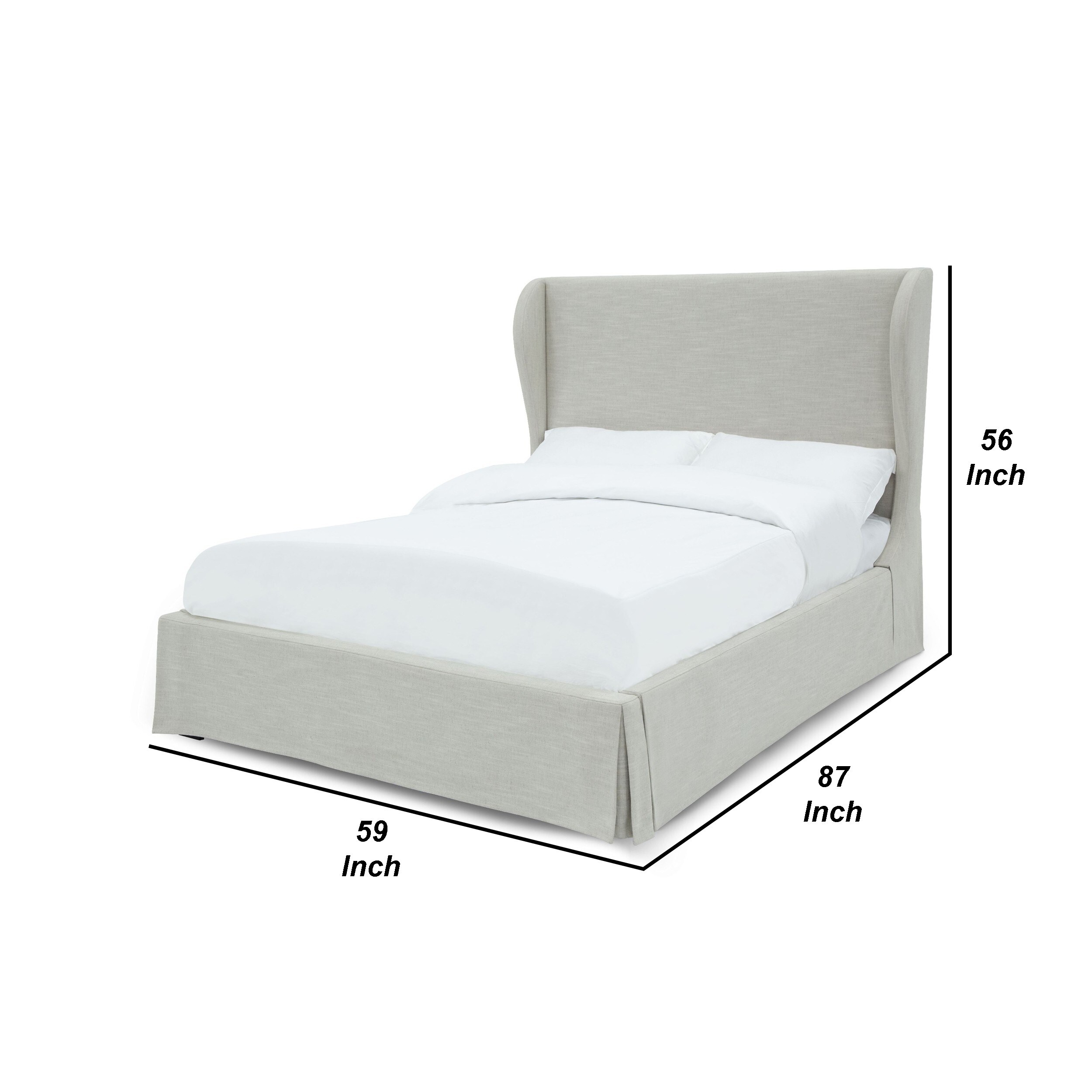 Shia Upholstered Storage Full Bed, Wing Headboard, Skirted Panel, Beige