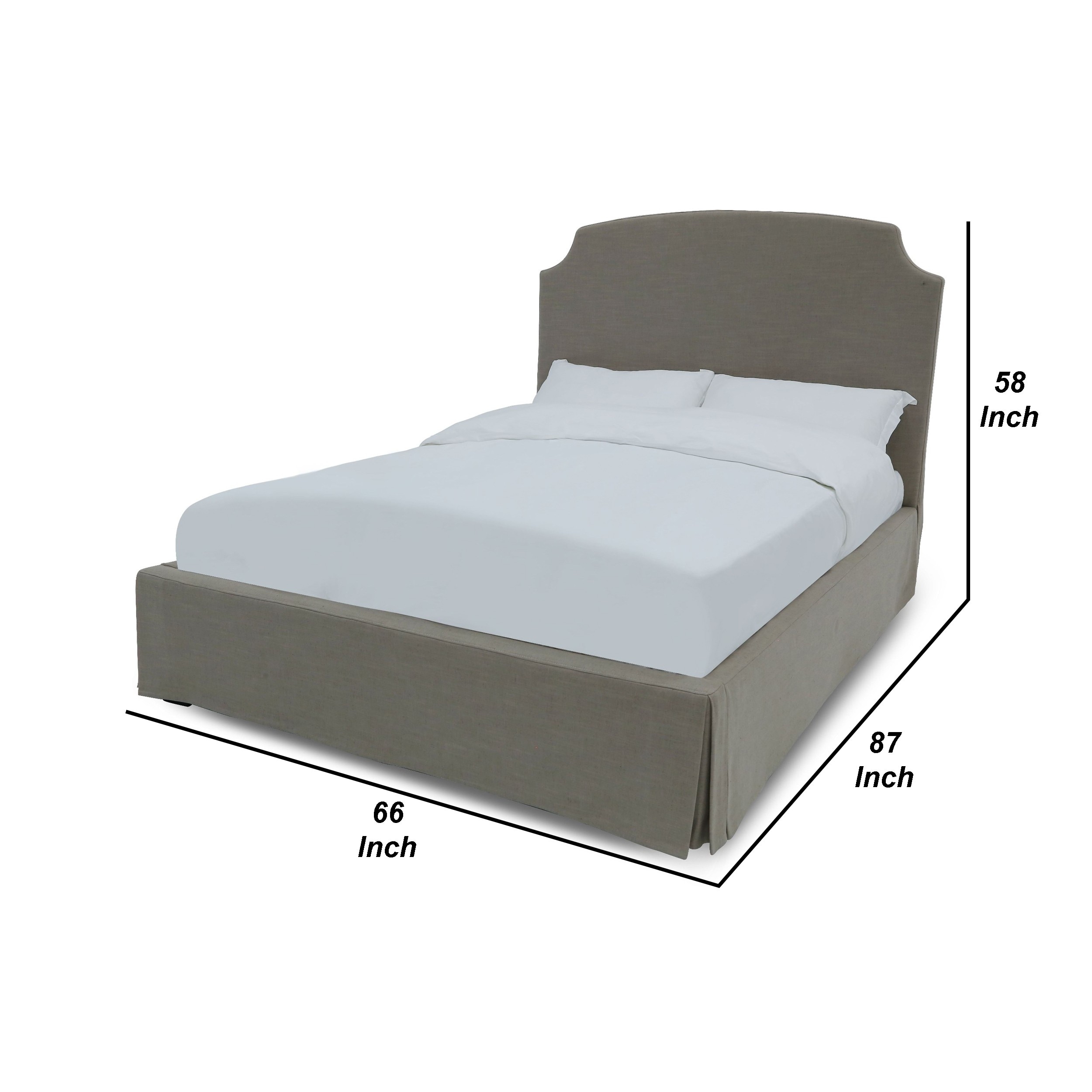 Ova Upholstered Skirted Platform Storage Queen Bed, Taupe