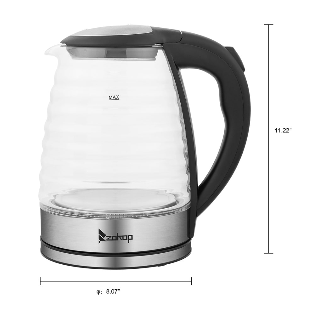 1.8L 1100W Stainless Steel Glass Electric Kettle with Blue Light