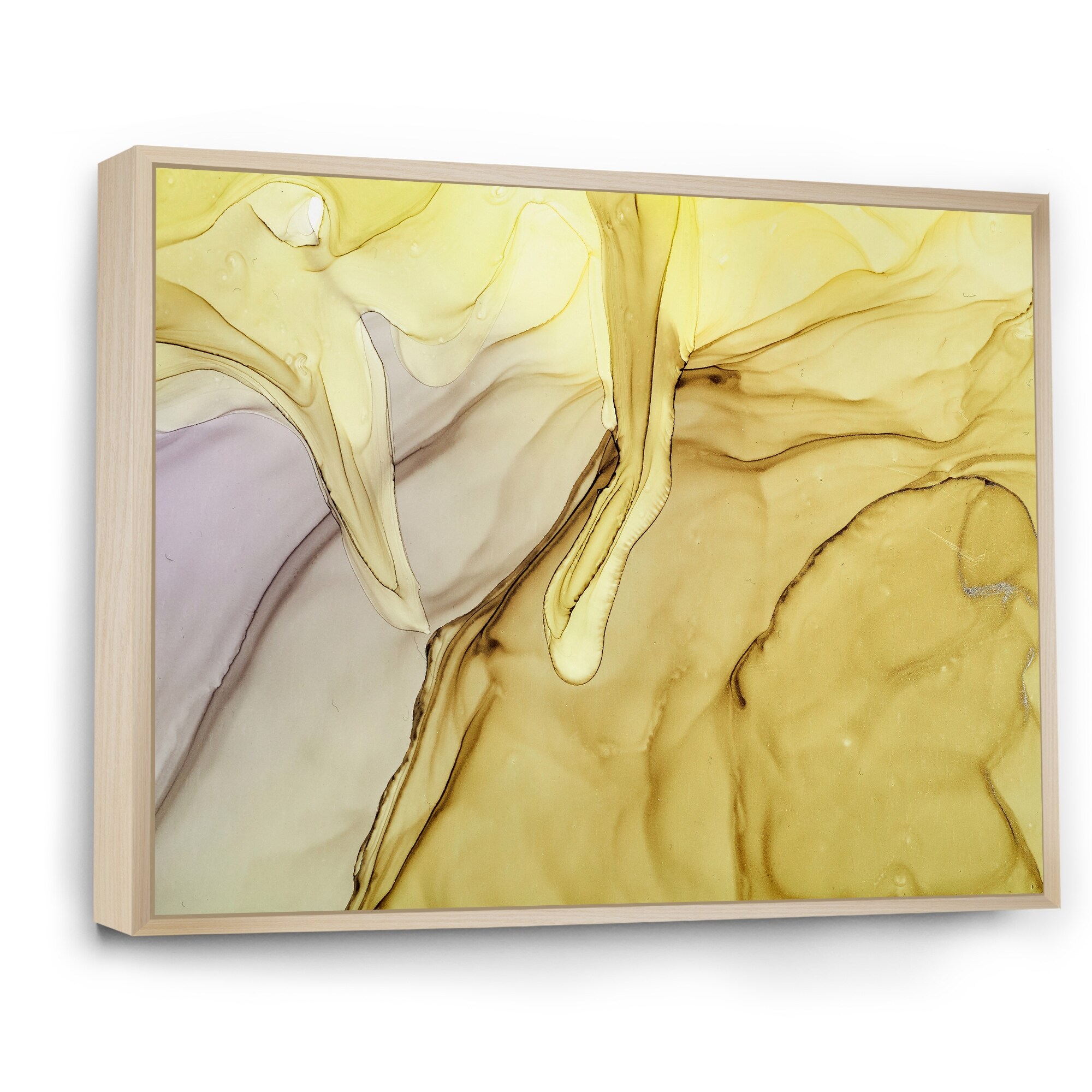 Designart "Yellow And Green Liquid Ink Art" Modern Framed Canvas Wall Art Print