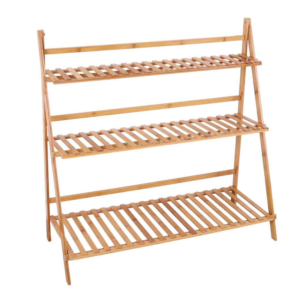 Bamboo Wooden 3-Tier Ladder Plant Stand Foldable