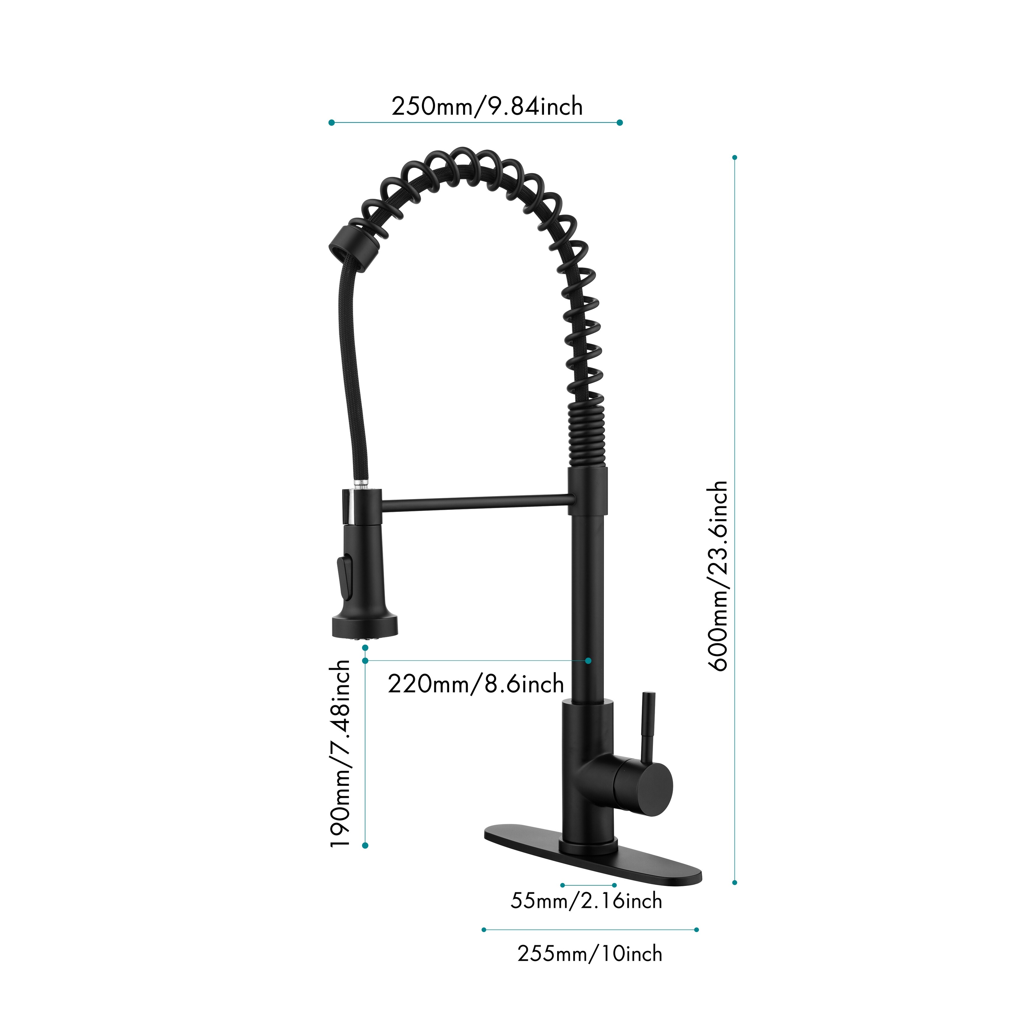 Kitchen Faucets Matte Black with Pull Out Sprayer - 23*10*2.5