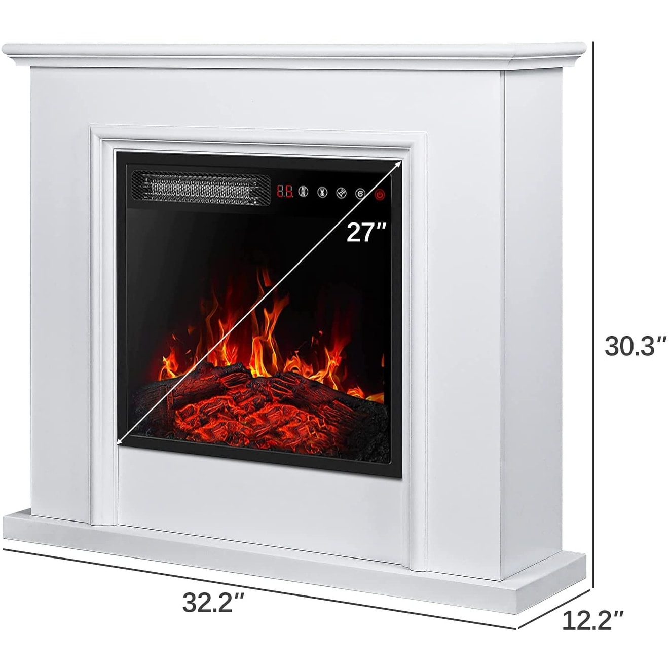 BOSSIN 32 inch Mantel with 27 inch 1500W Electric Fireplace, Package Freestanding Fireplace Heater Corner Firebox