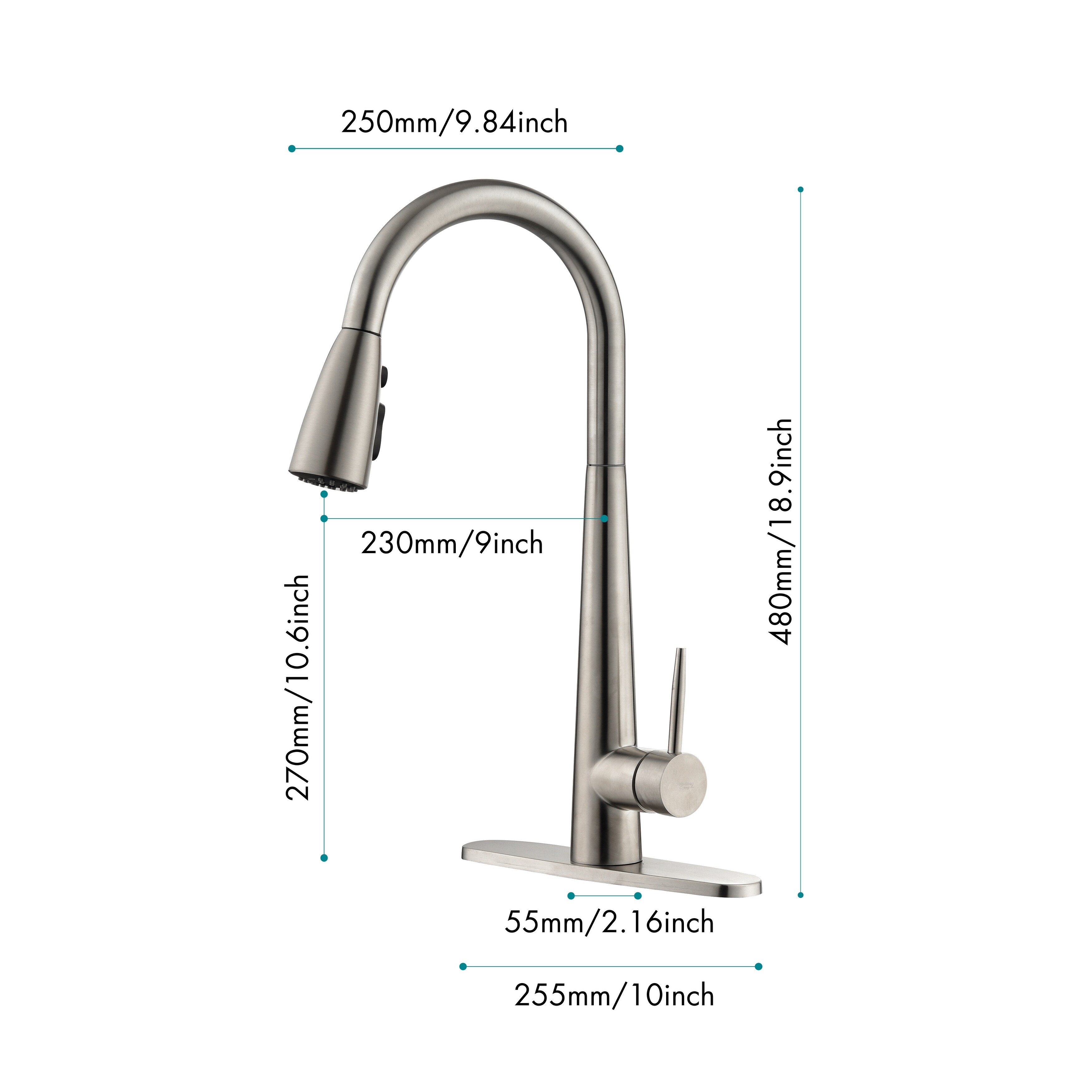 Kitchen Faucet with Pull Down Sprayer Brushed Nickel - 15*6*3