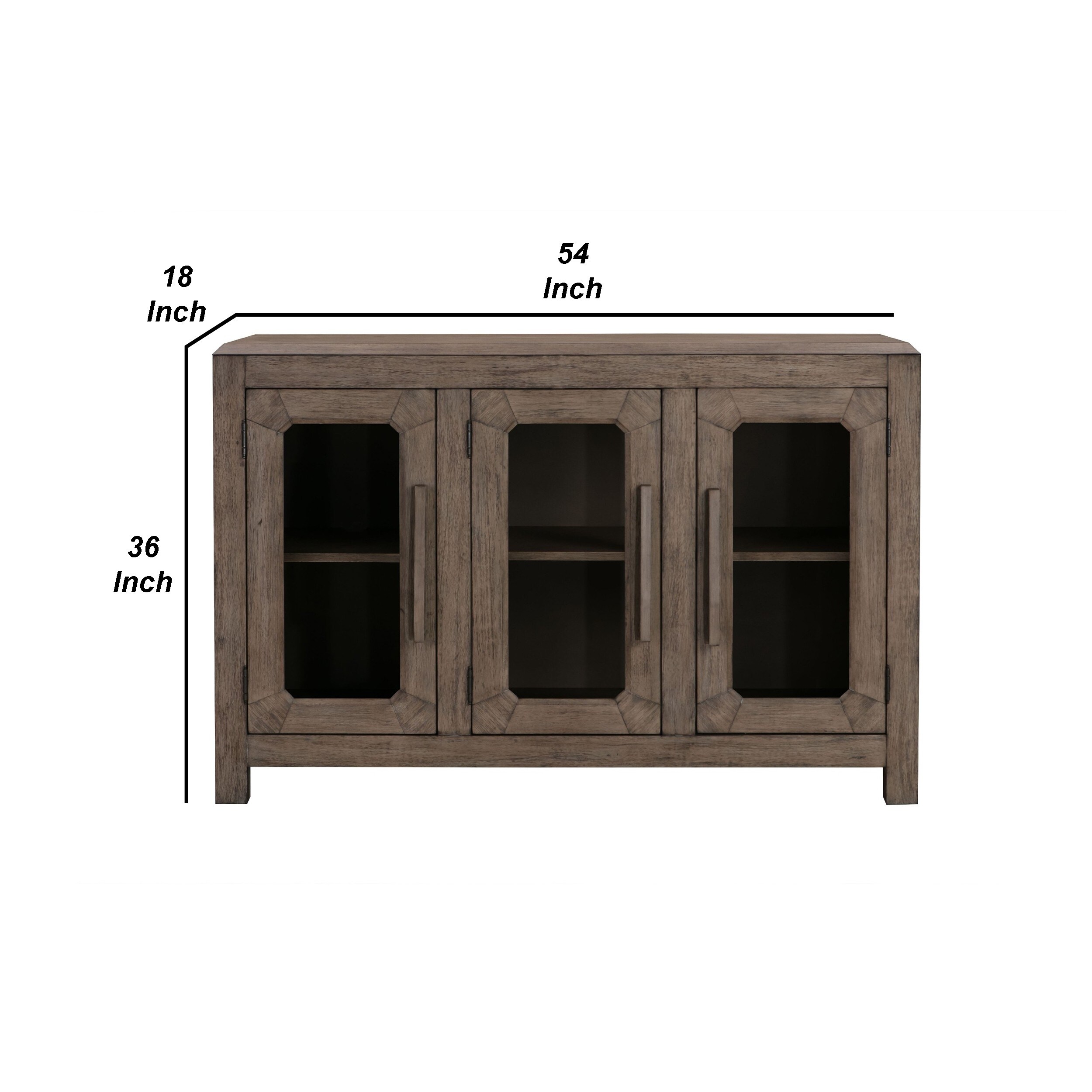 Yu 54 Inch Acacia Wood Buffet Sideboard Cabinet Table, 3 Glass Doors, Brown