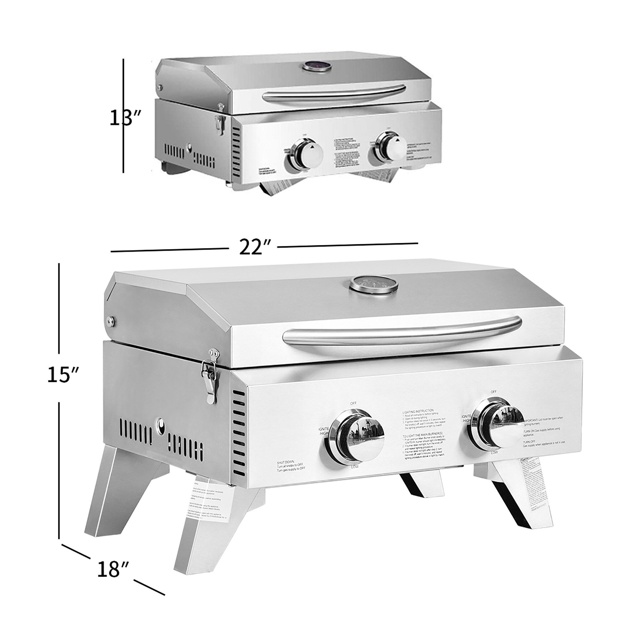Costway 20,000 BTU Stainless Steel Propane Grill for Outdoor Camping, - 22'' x 18'' x 15'' (L x W x H)