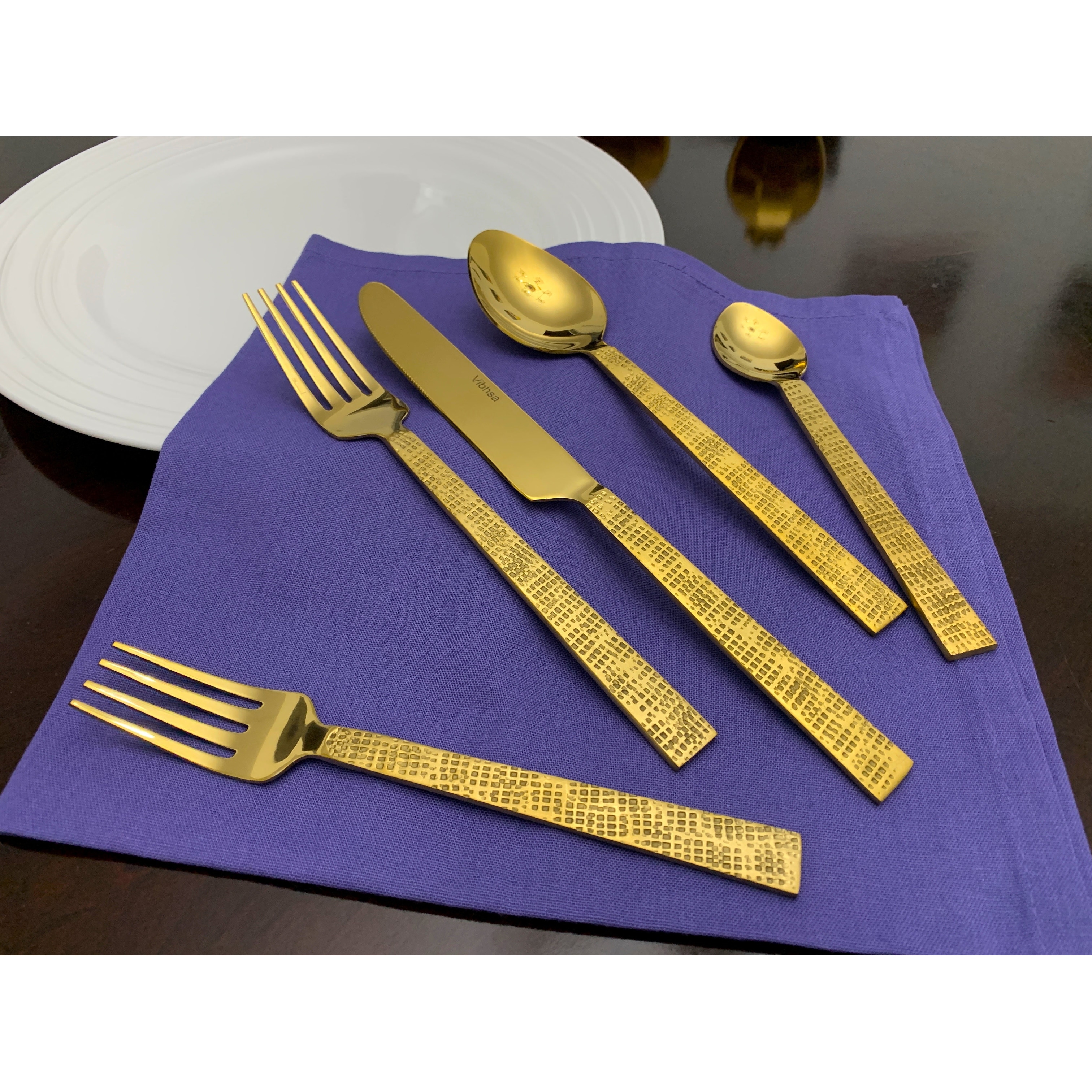 Vibhsa Rustic Golden Stainless Steel Flatware Set of 20 PC