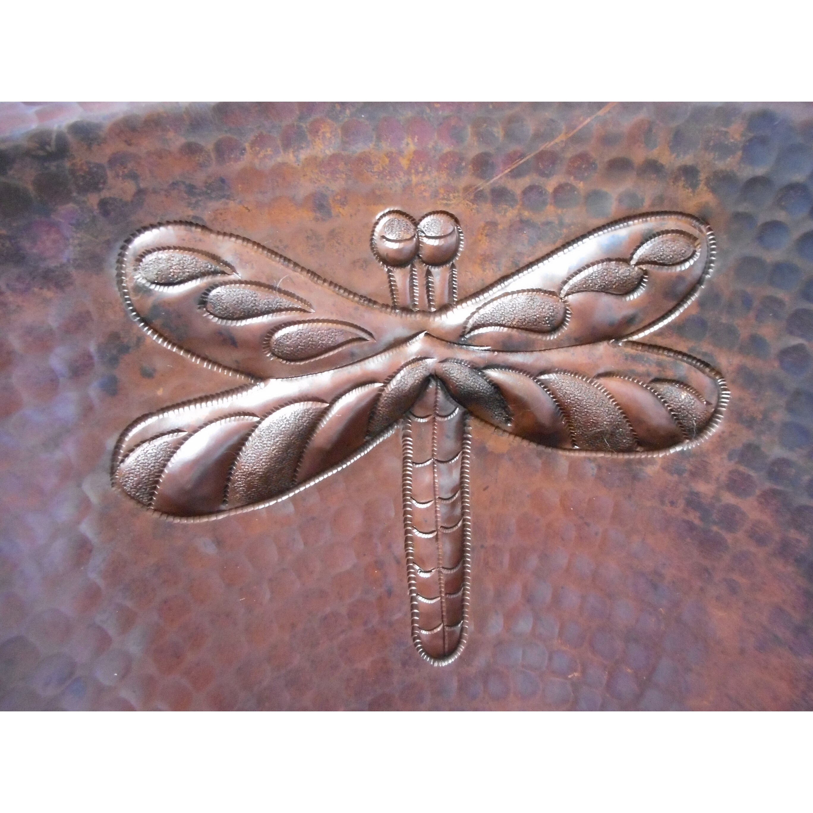 SimplyCopper 19" Oval Copper Bathroom Sink Drop-In with Dragonfly Design - 19" x 14" x 5"