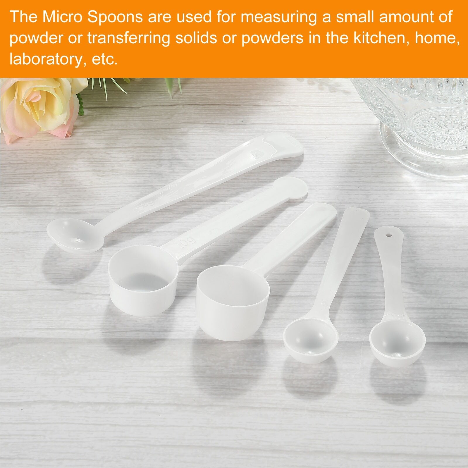 Micro Spoons 5 Gram Measuring Scoop Plastic Flat Bottom Spoon 15Pcs - White
