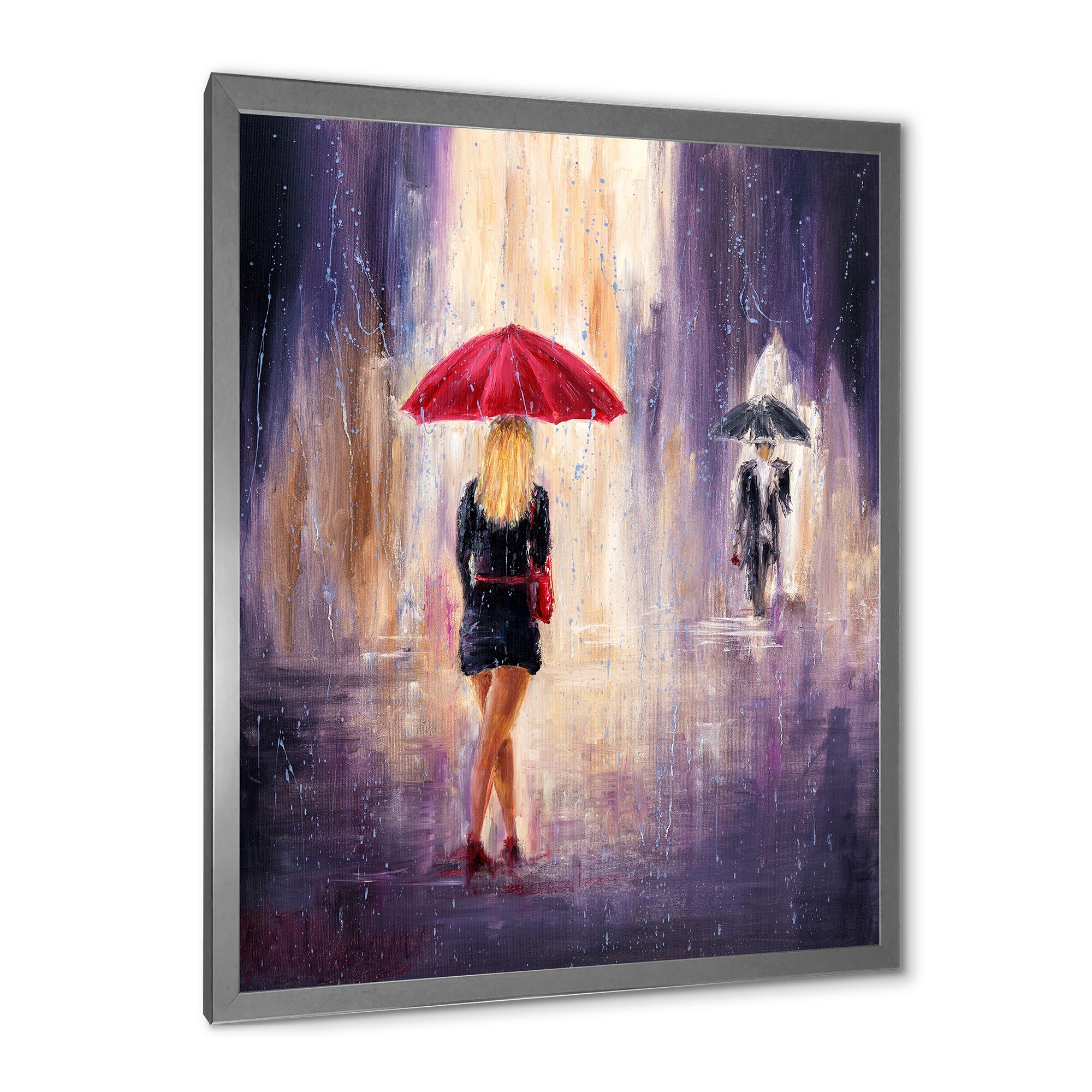 Designart "The Woman With The Umbrella Walking In The Rain II" French Country Framed Art Print
