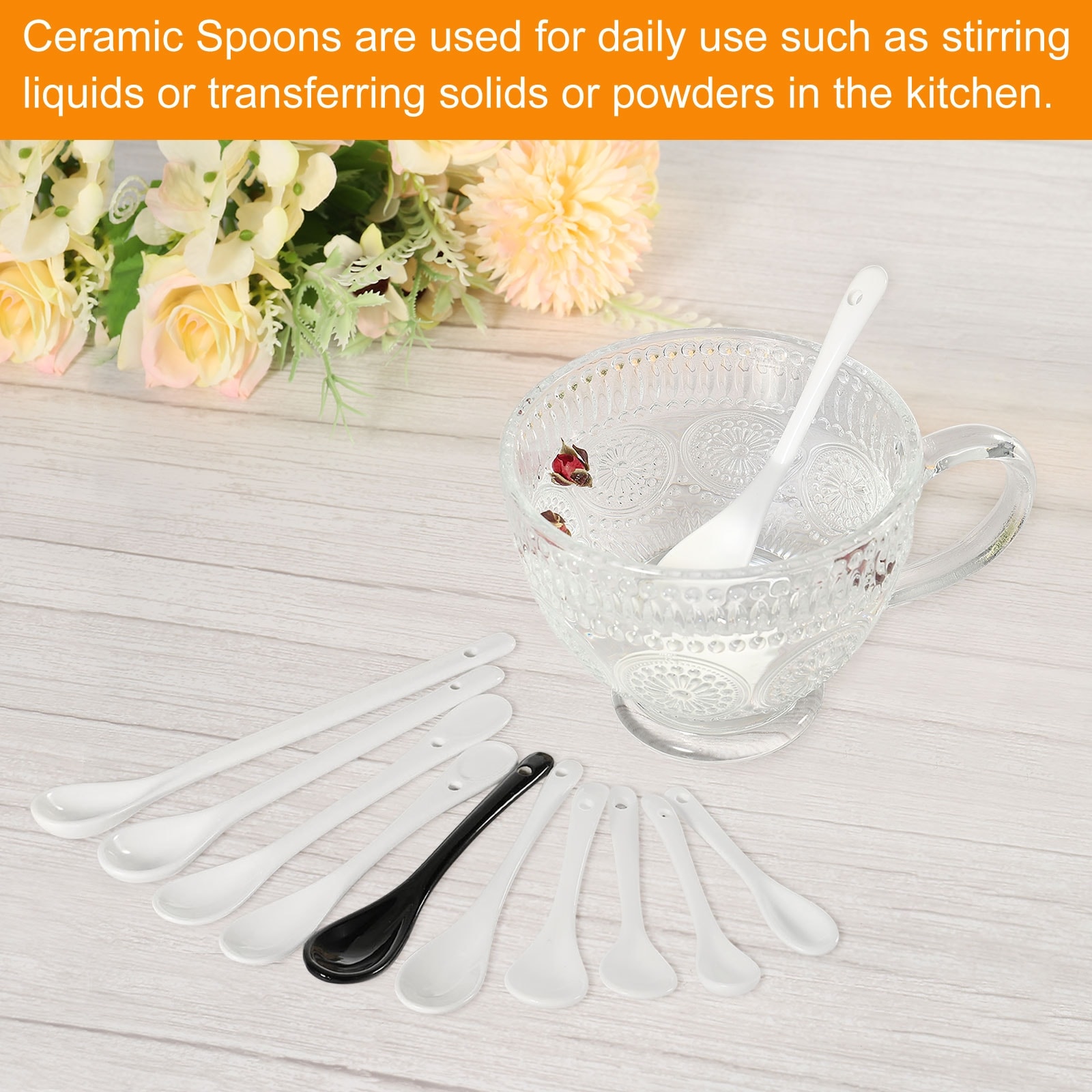 Ceramic Spoons 3.7" White Spoon for Home Kitchen Restaurant 8 Pcs