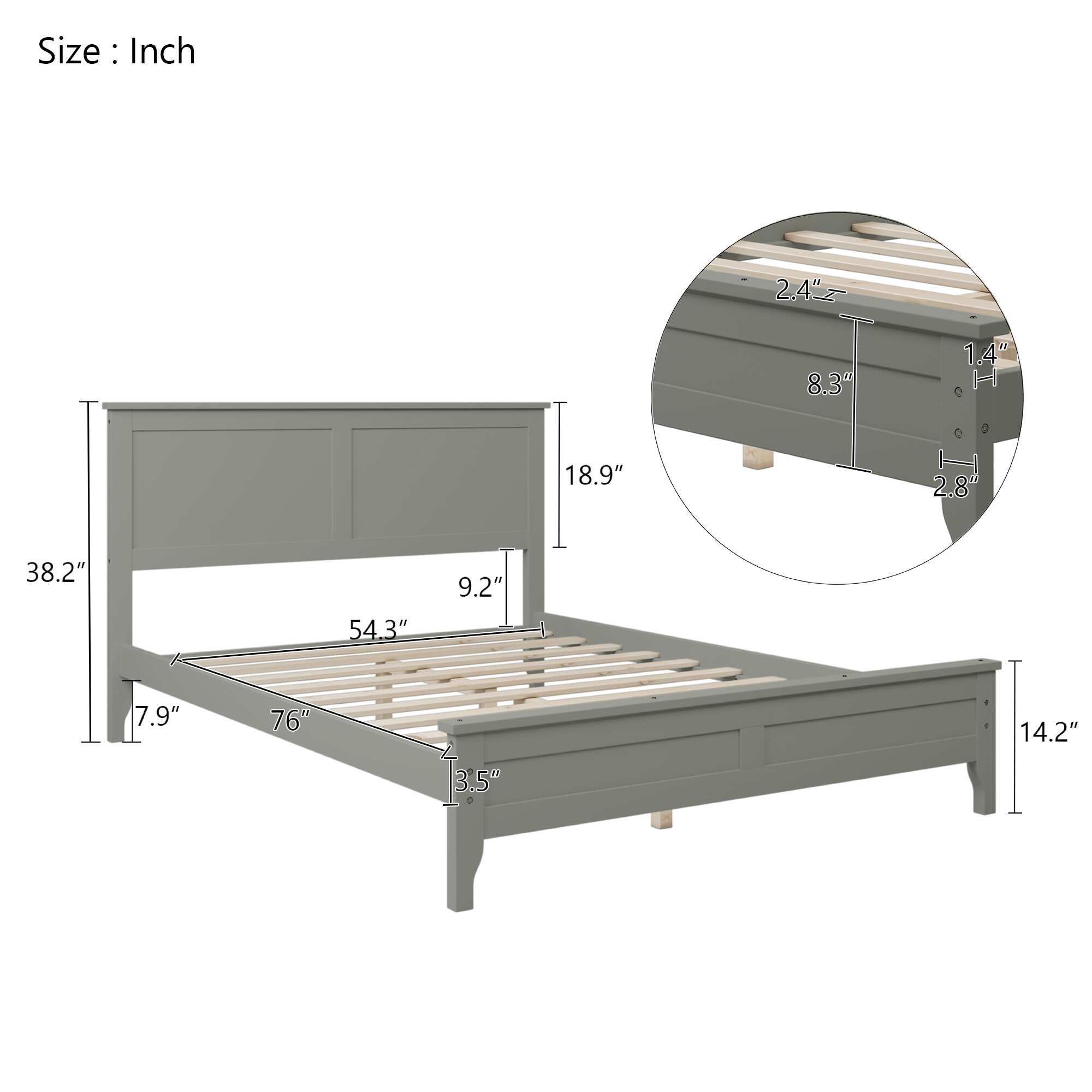 Modern Style Solid Wood Full Size Platform Bed with Solid Tapered Wood Legs
