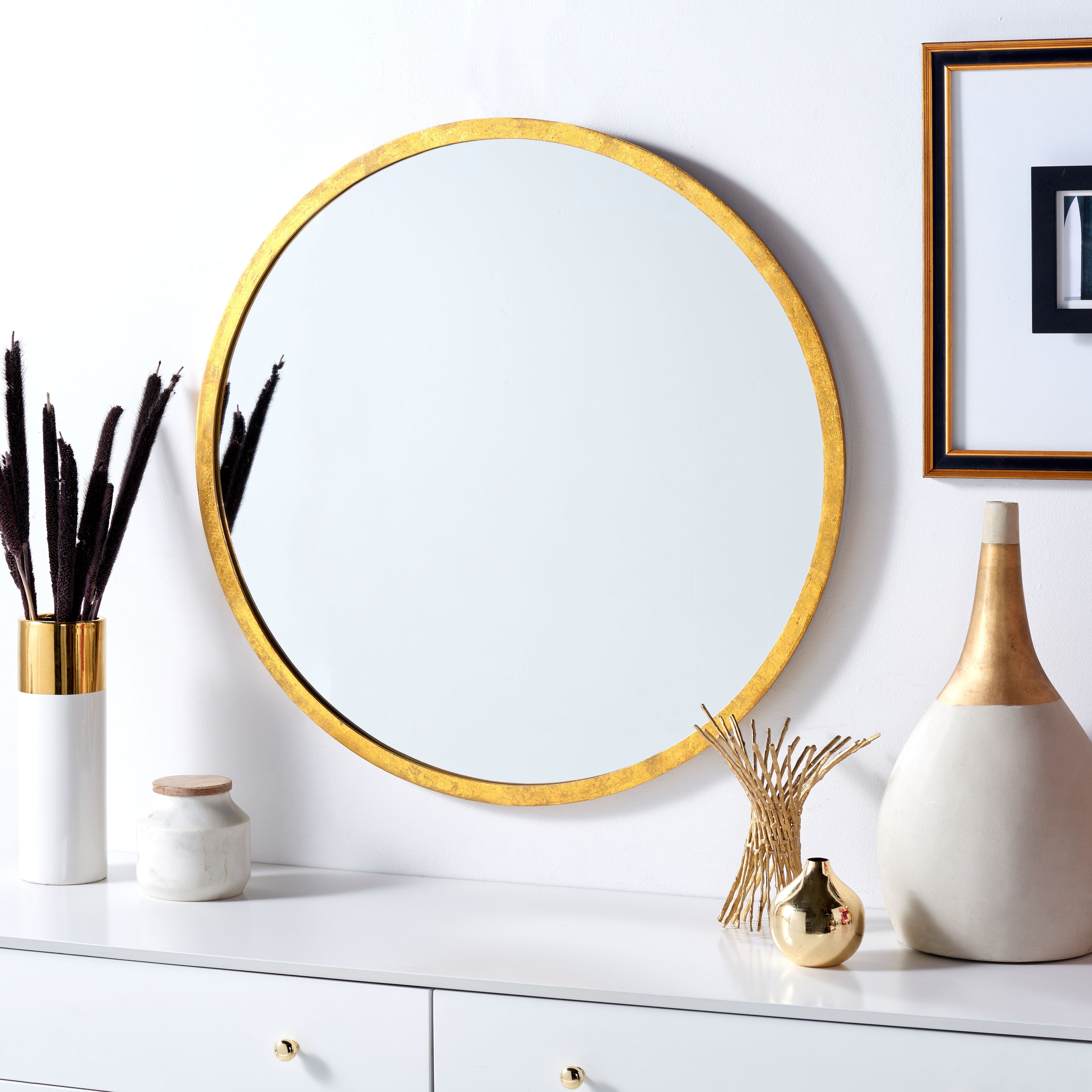 SAFAVIEH Adric 30-inch Round Gold Foil Mirror - 30" W x 1.3" D x 30" H