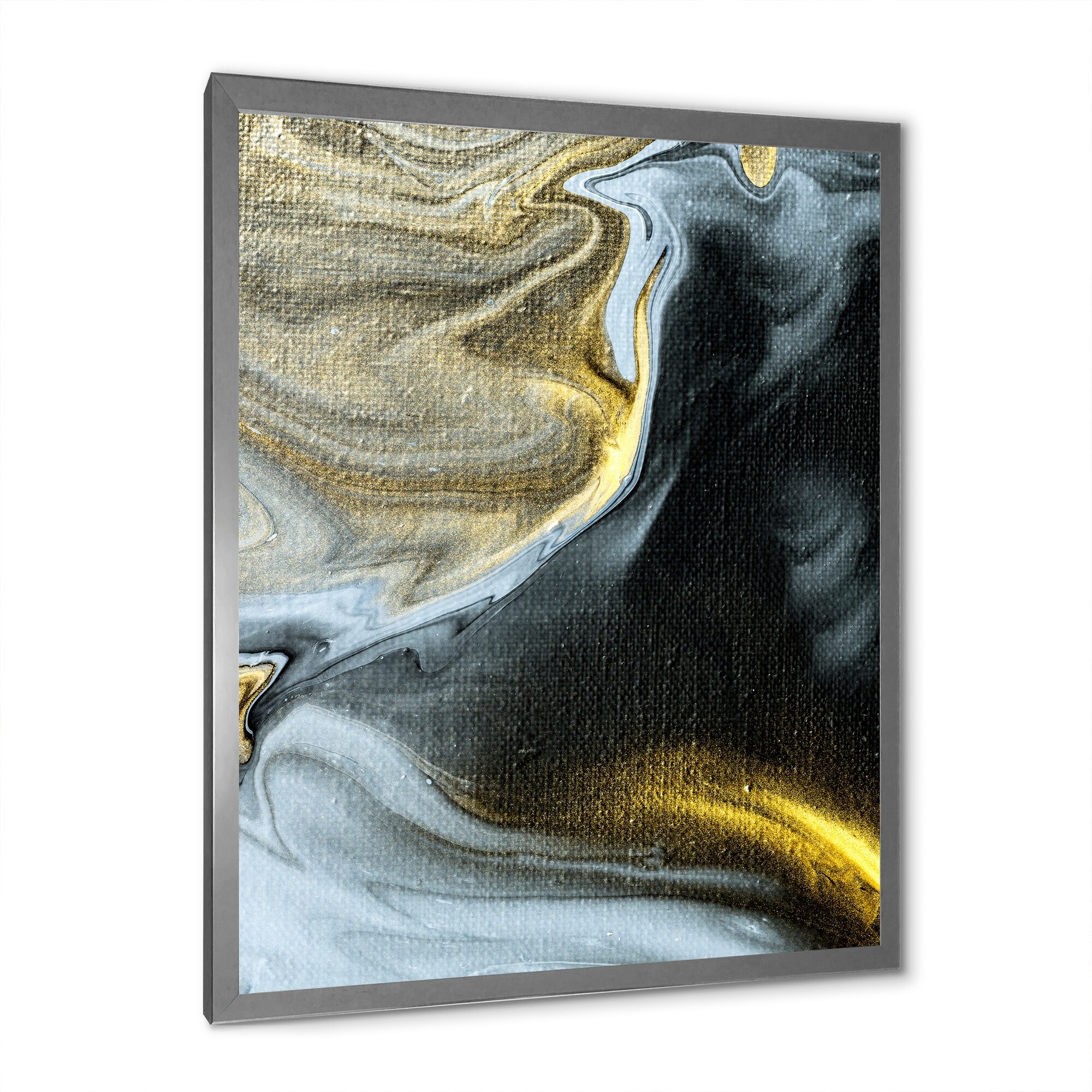 Designart "Yellow Marble River In Liquid Art Universe V" Modern Framed Art Print