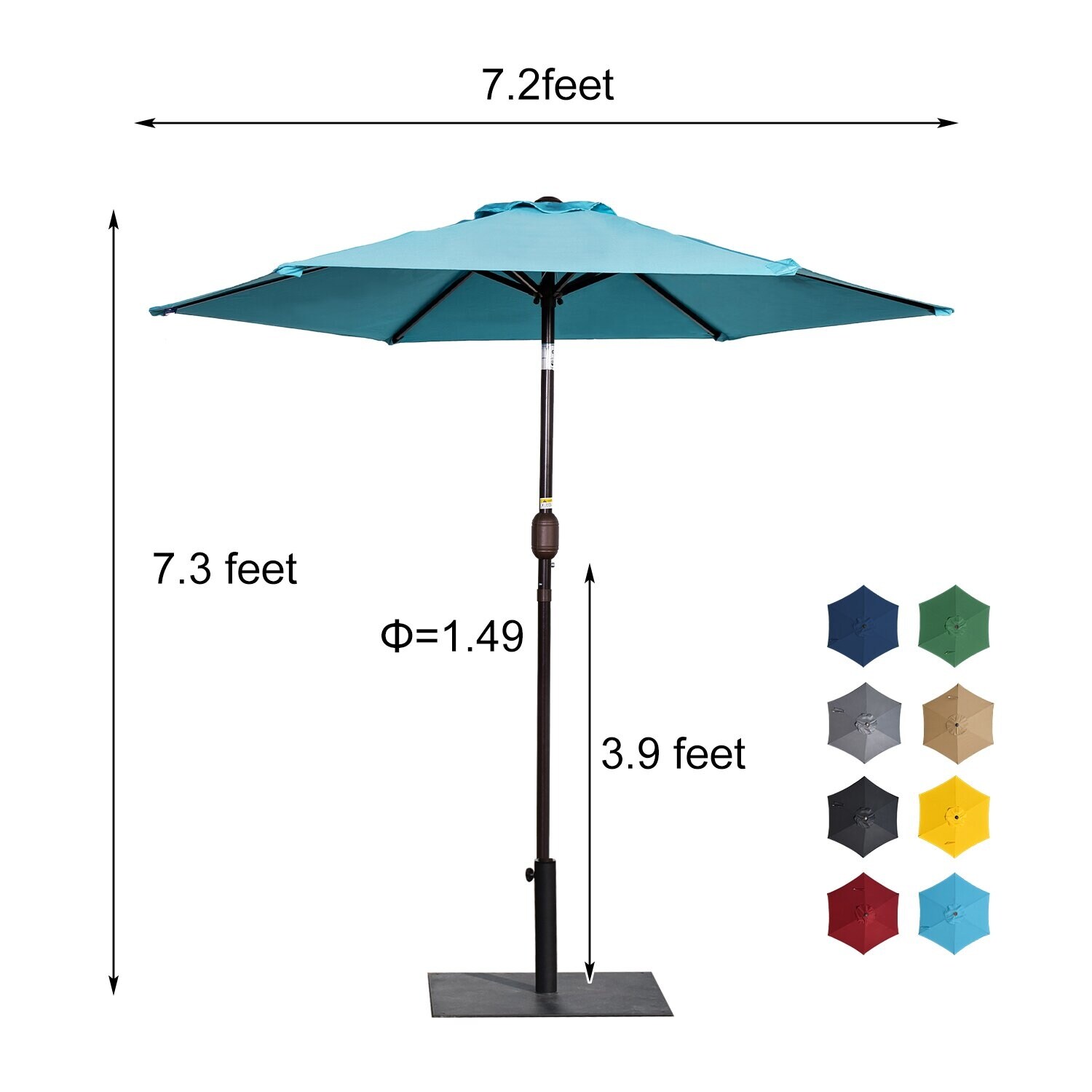 Outdoor 7.2 ft Patio Umbrella Patio Market Umbrella with Crank