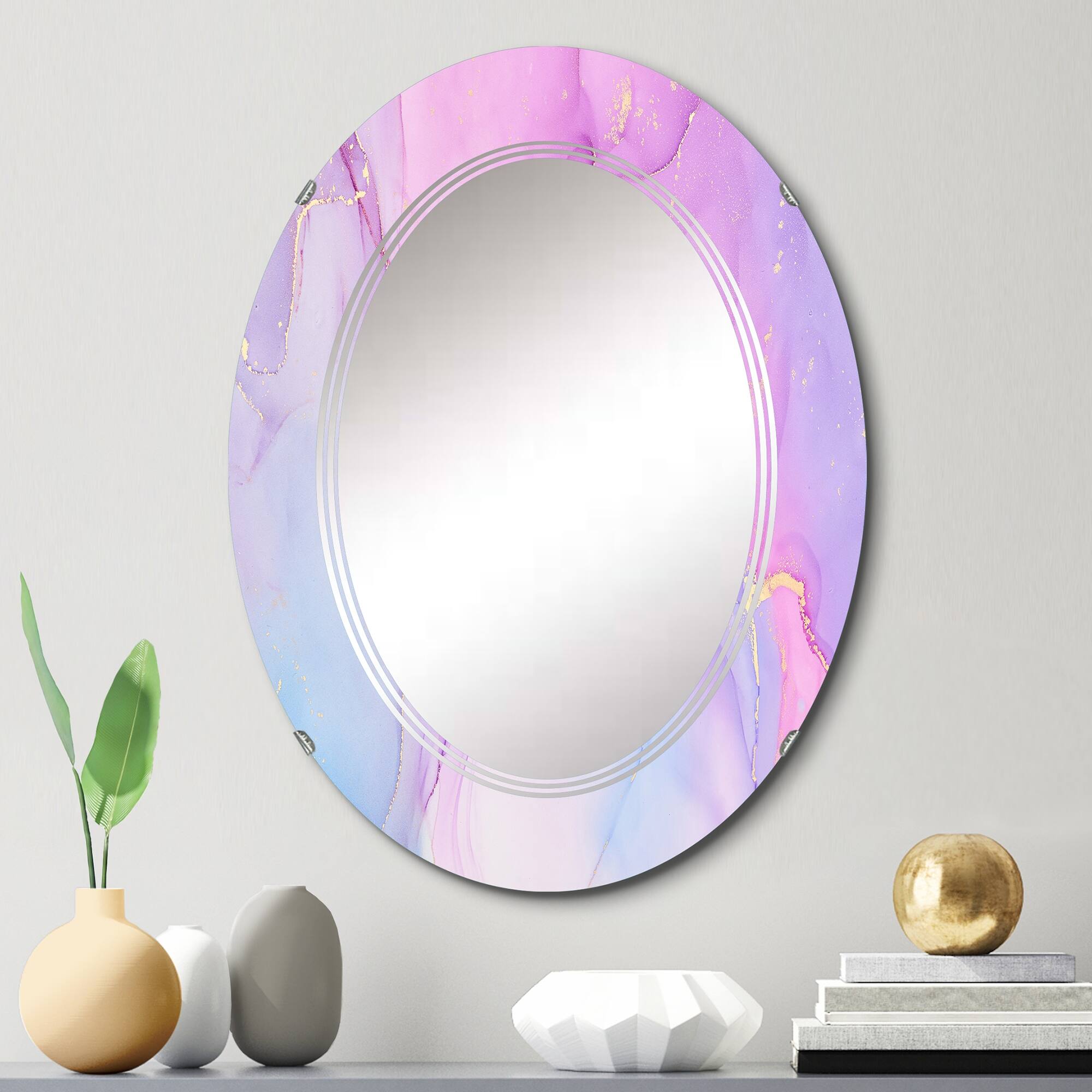 Designart 'Purple And Turquoise Luxury Abstract Fluid Art I' Printed Modern Wall Mirror