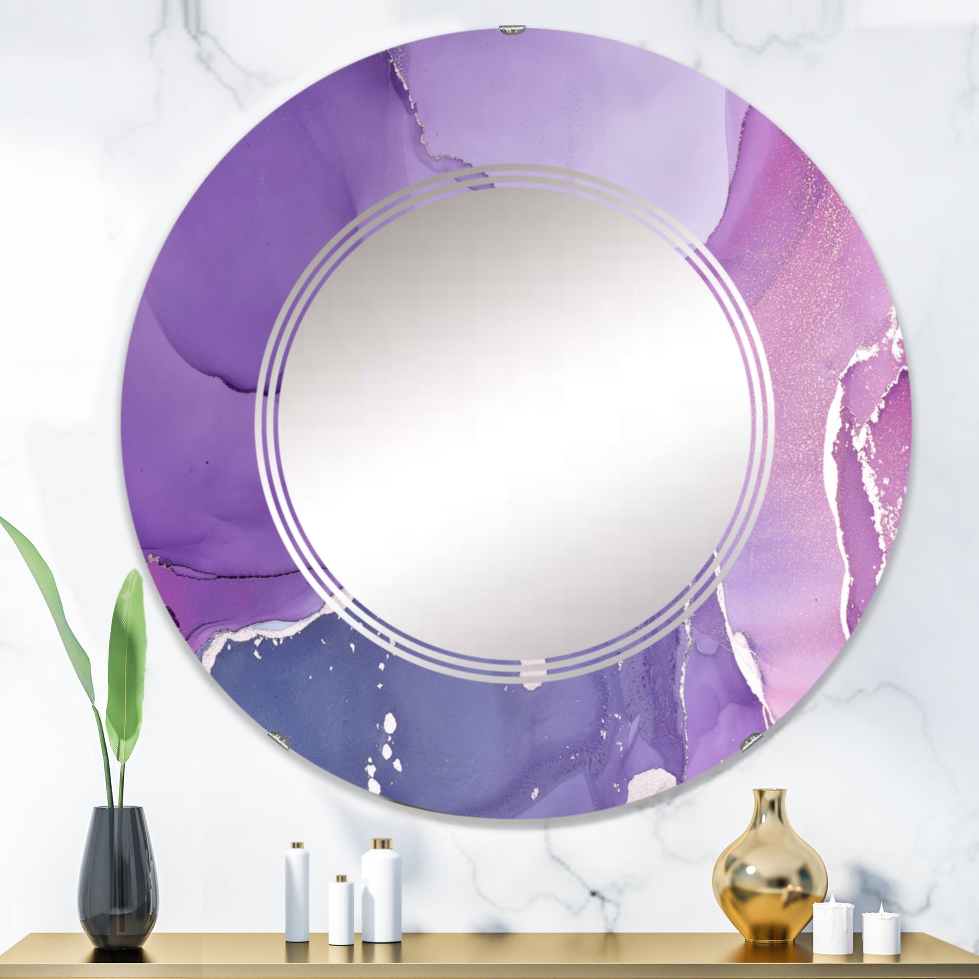 Designart 'Purple And Blue Liquid Fuchia Art II' Printed Modern Wall Mirror