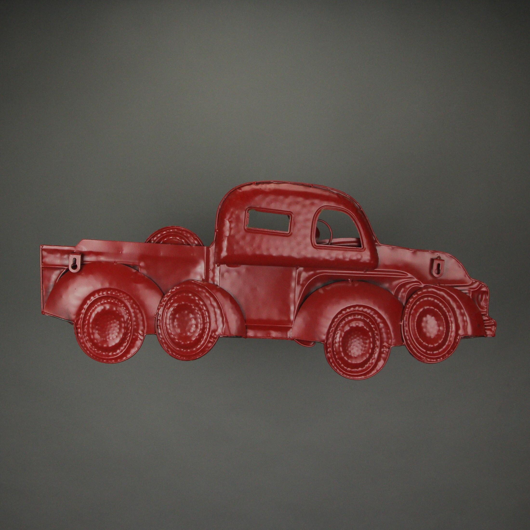26 Inch Metal Vintage Red Pickup Truck Rustic Wall Sculpture Art