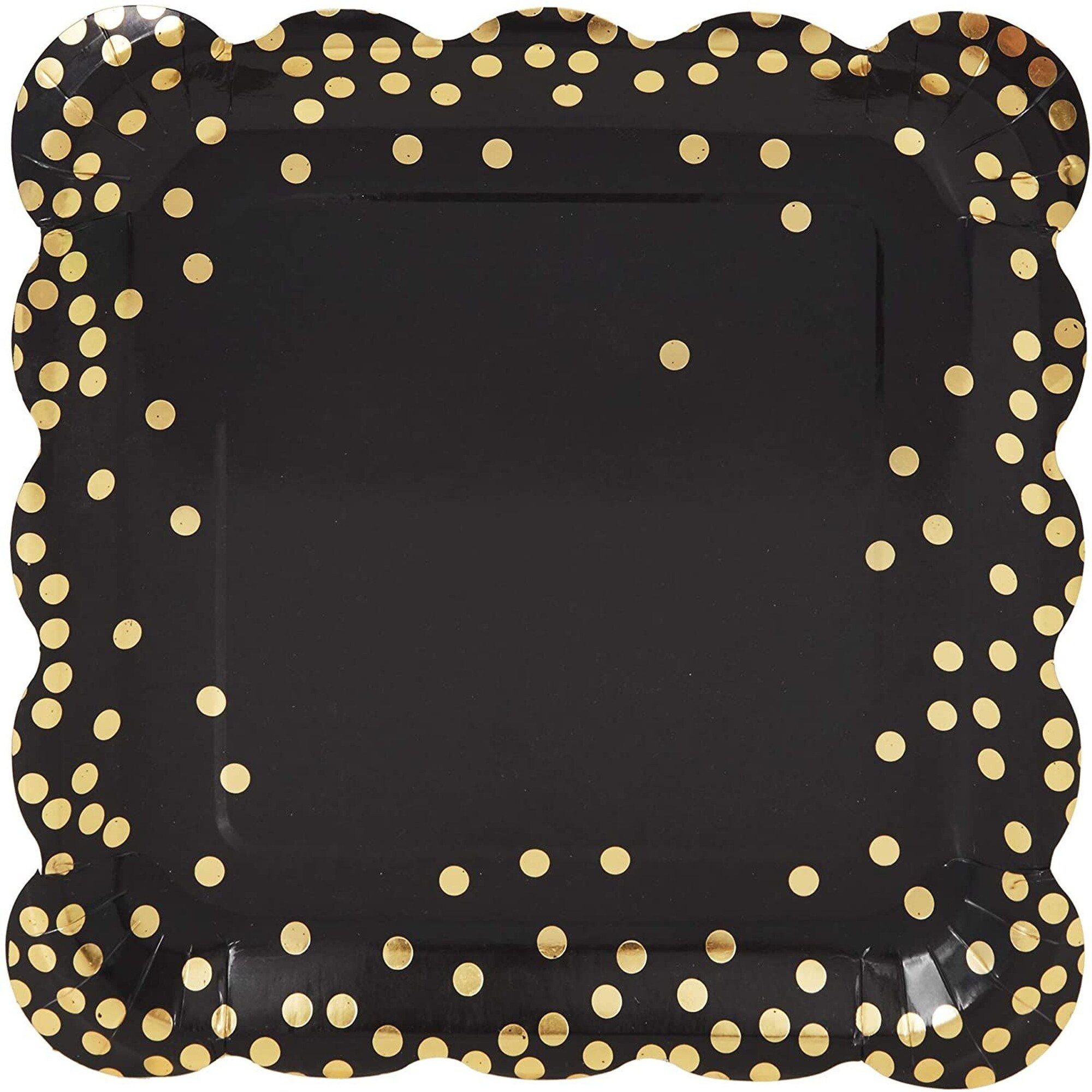 Square Confetti Paper Plates, Scalloped Edge (Black, 9 In, 48 Pack)