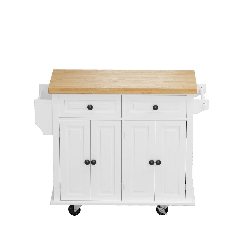 Kitchen Island Cart with Two Storage Cabinets and Two Locking Wheels