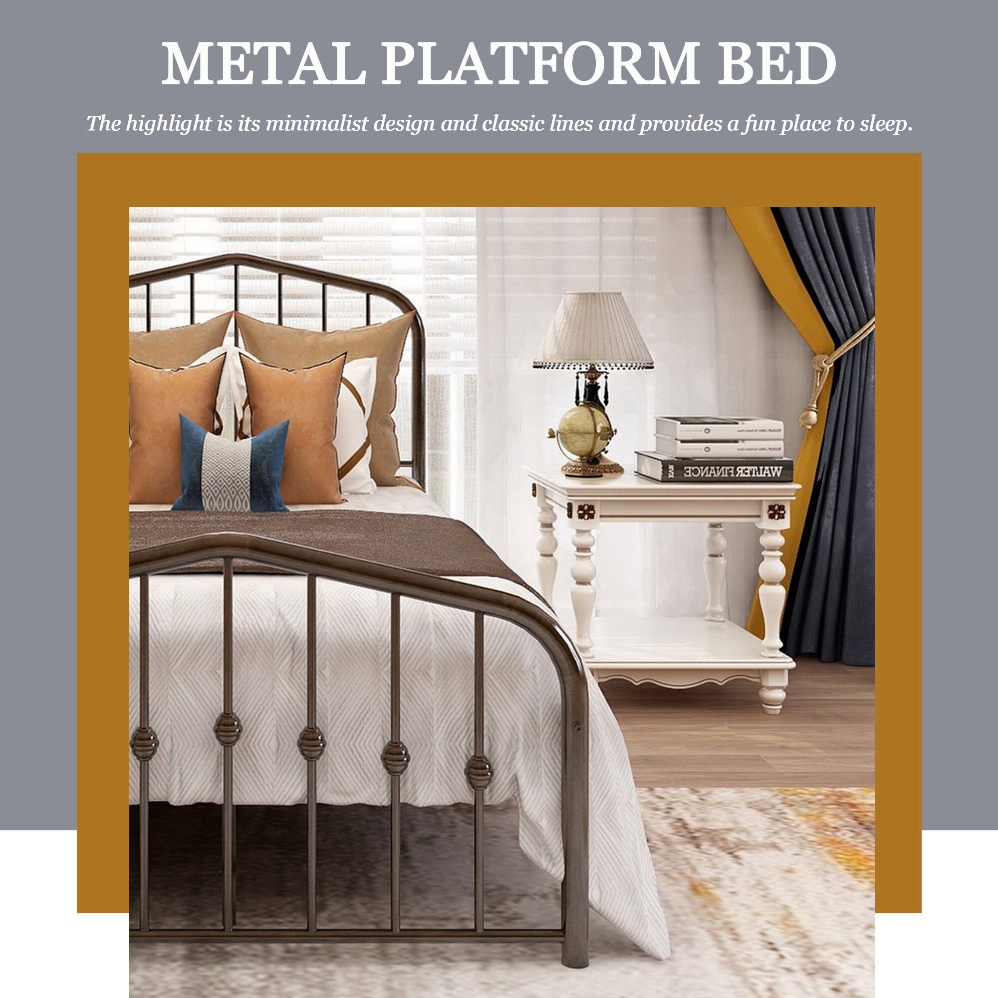 Aufank Platform Metal Bed Frame, Iron Slat, Easy Assembly