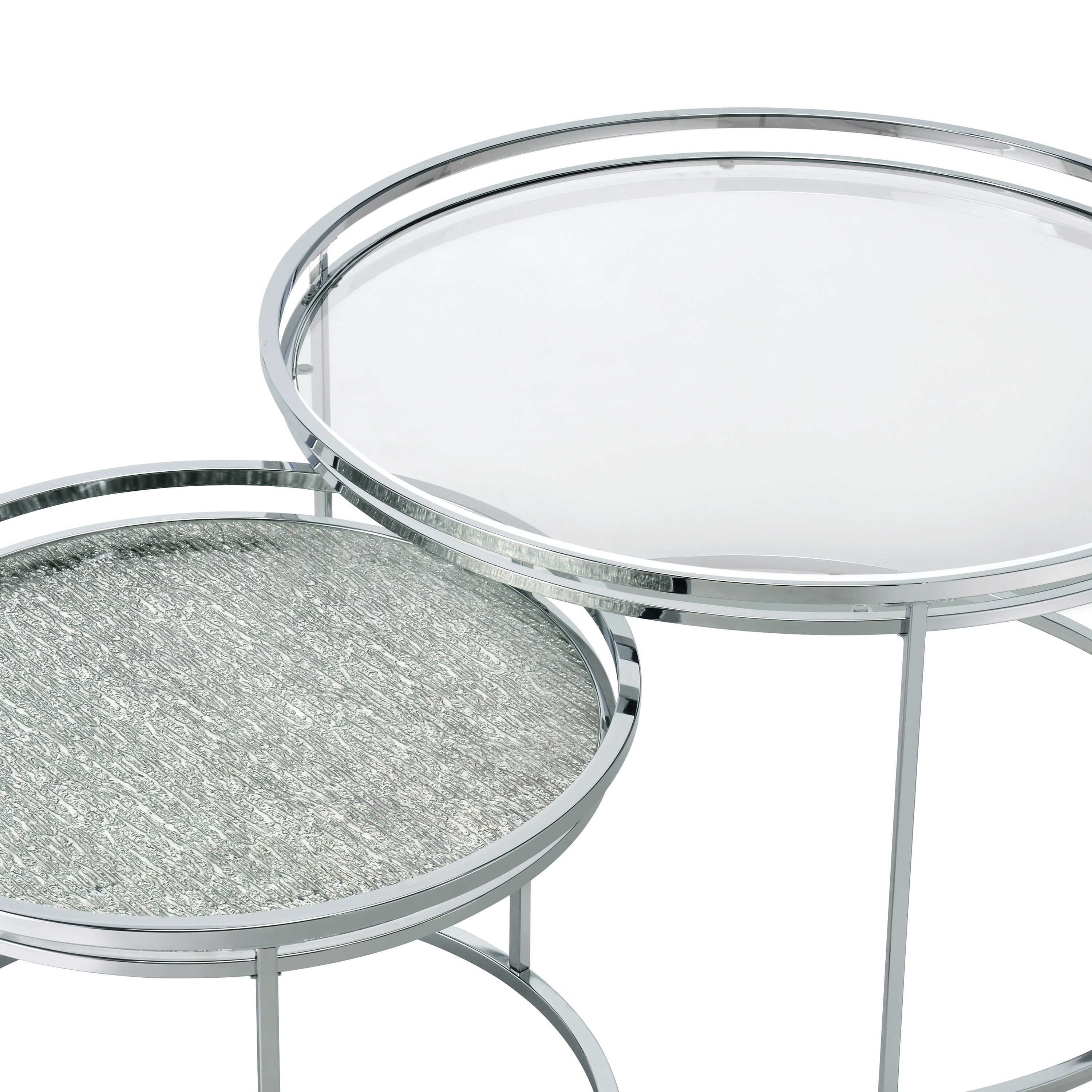 Ensigne Glam Chrome Glass Top 2-Piece Nesting Tables Set by Furniture of America