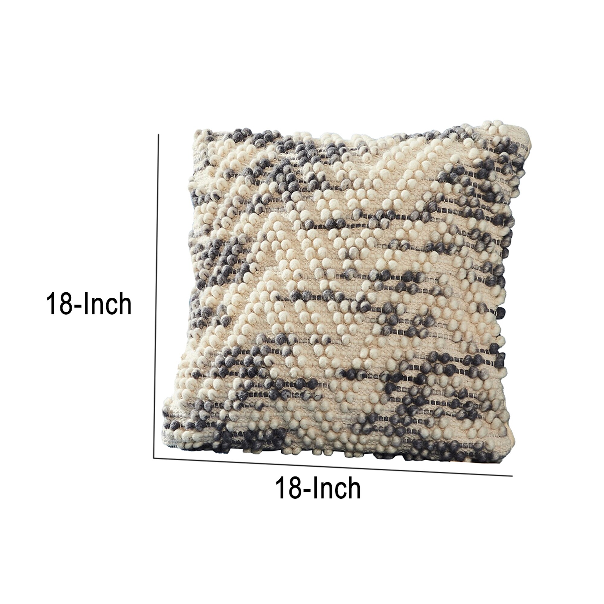 18 Inch Decorative Throw Pillow Cover, Beaded Chevron, Cream Fabric