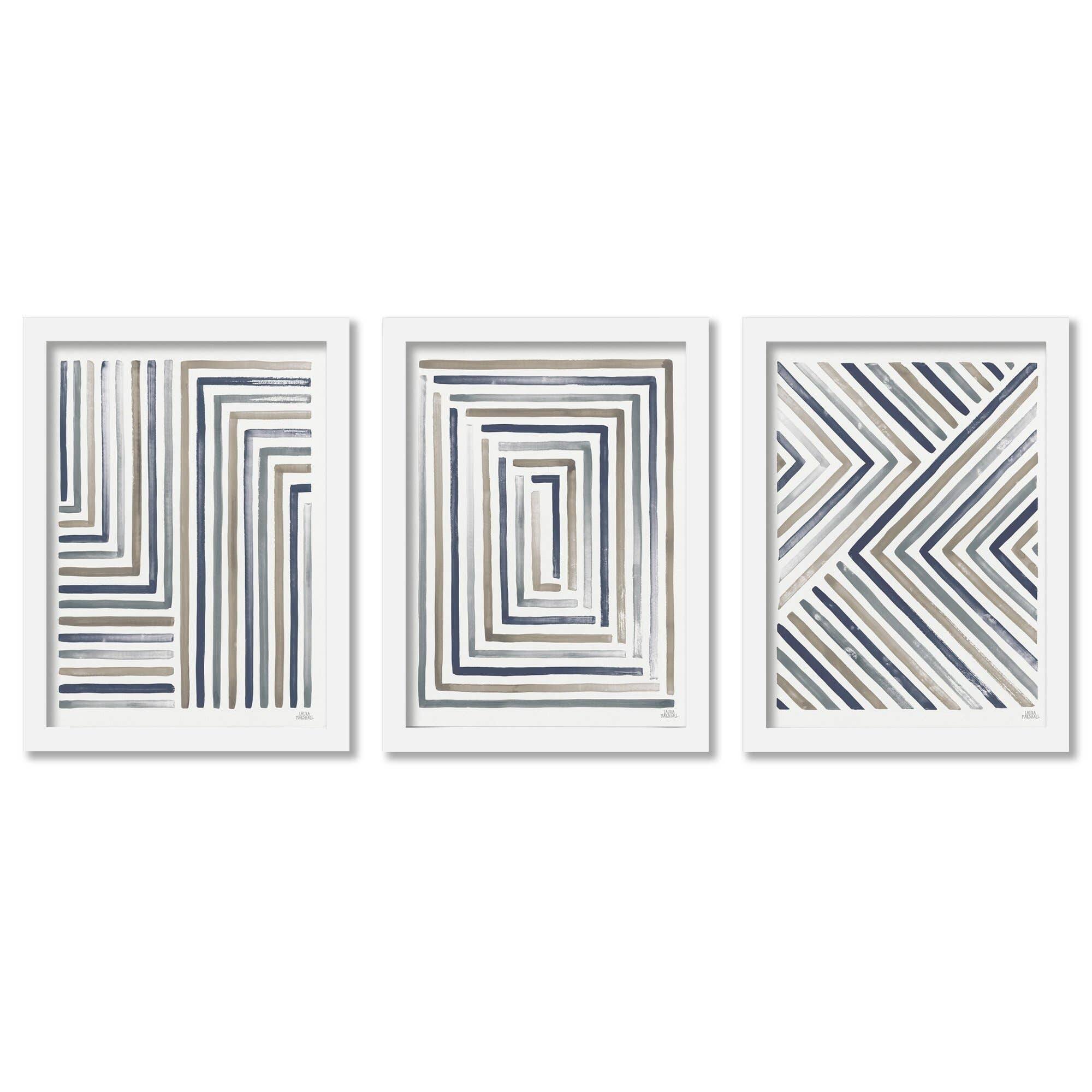 Grey Grids Laura Marshall Abstract 4 - 3 Piece Framed Gallery Art Set
