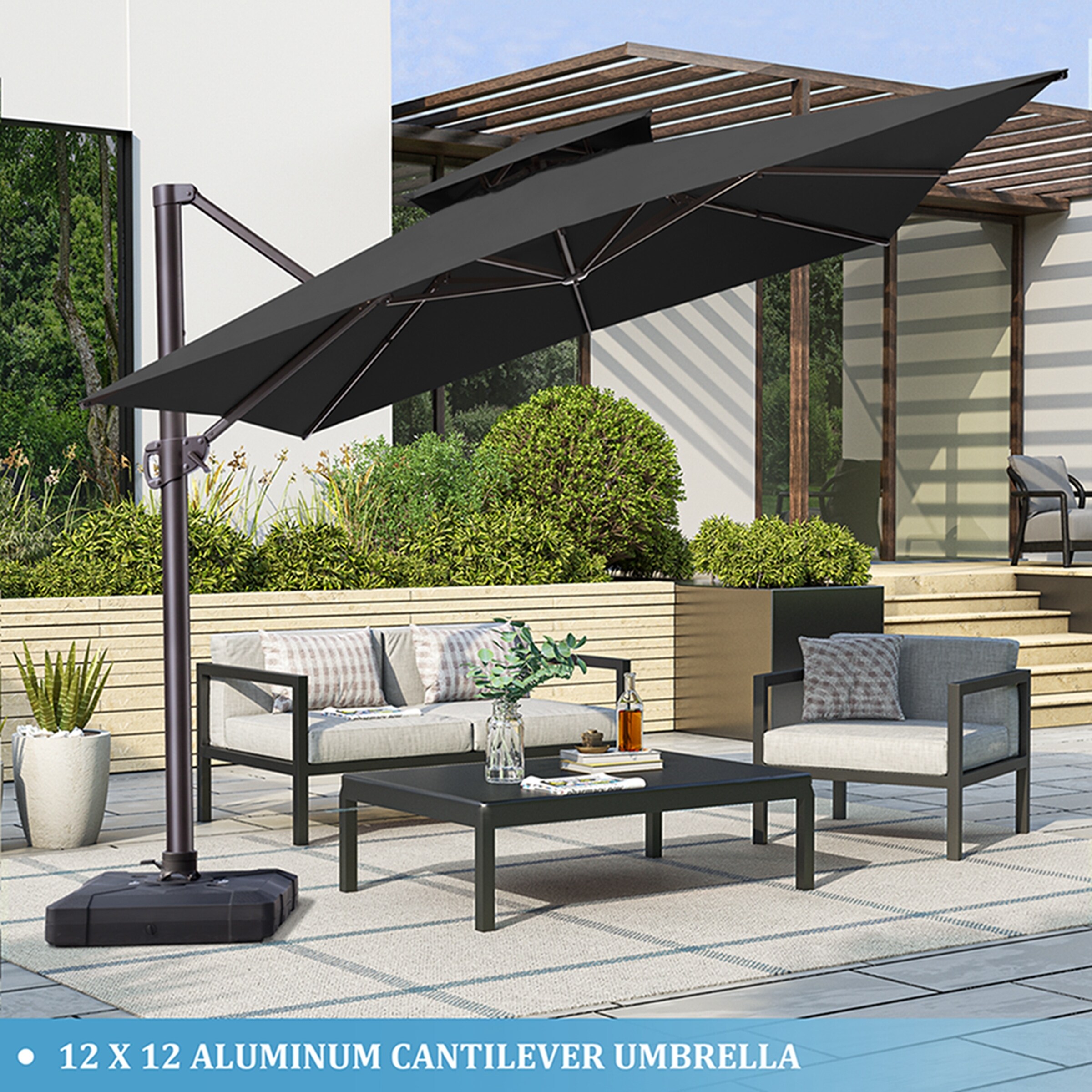 VredHom 12 FT Cantilever Offset Canopy Double Top Outdoor Patio Umbrella