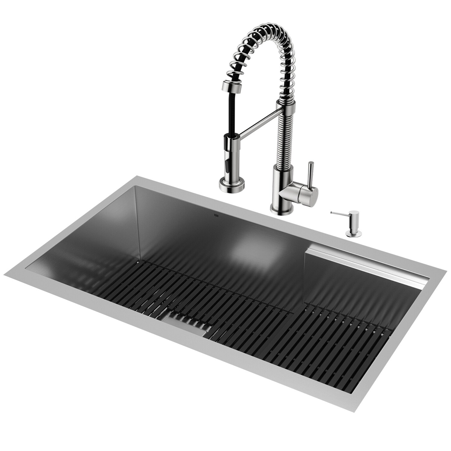 VIGO Hampton 32 in. Stainess Steel Kitchen Sink with Edison Faucet and Soap Dispenser