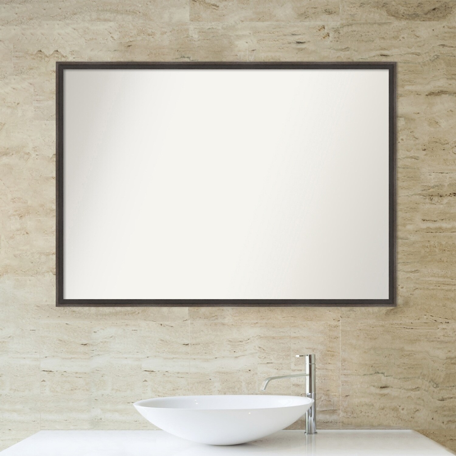 Non-Beveled Wood Bathroom Wall Mirror - Hardwood Wedge Chocolate Frame