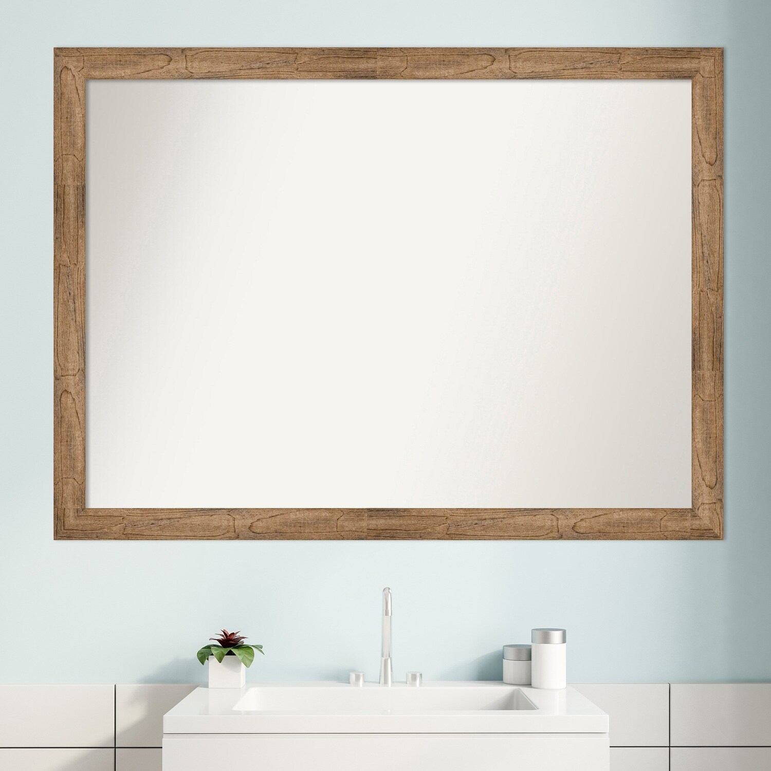 Non-Beveled Wood Bathroom Wall Mirror - Owl Brown Narrow Frame