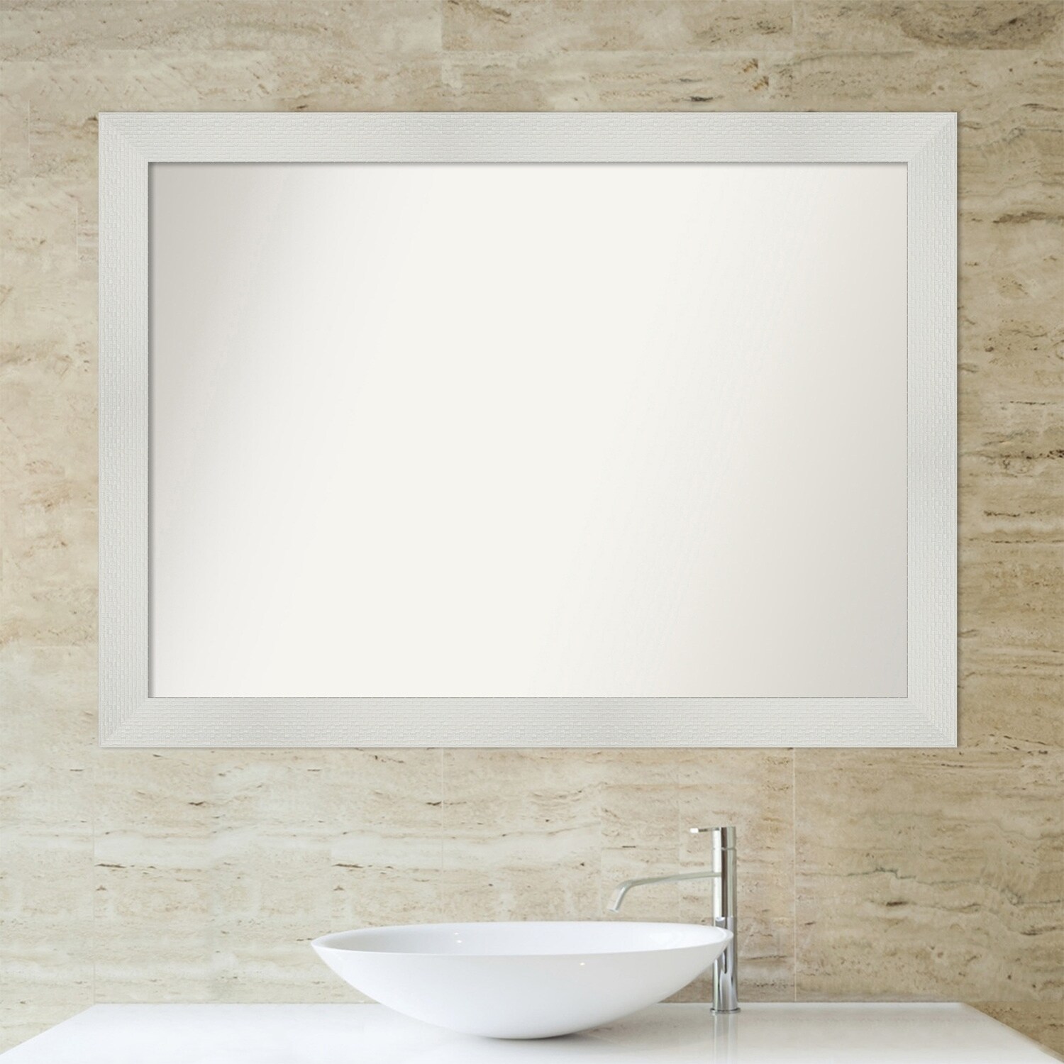 Non-Beveled Bathroom Wall Mirror - Mosaic White Frame