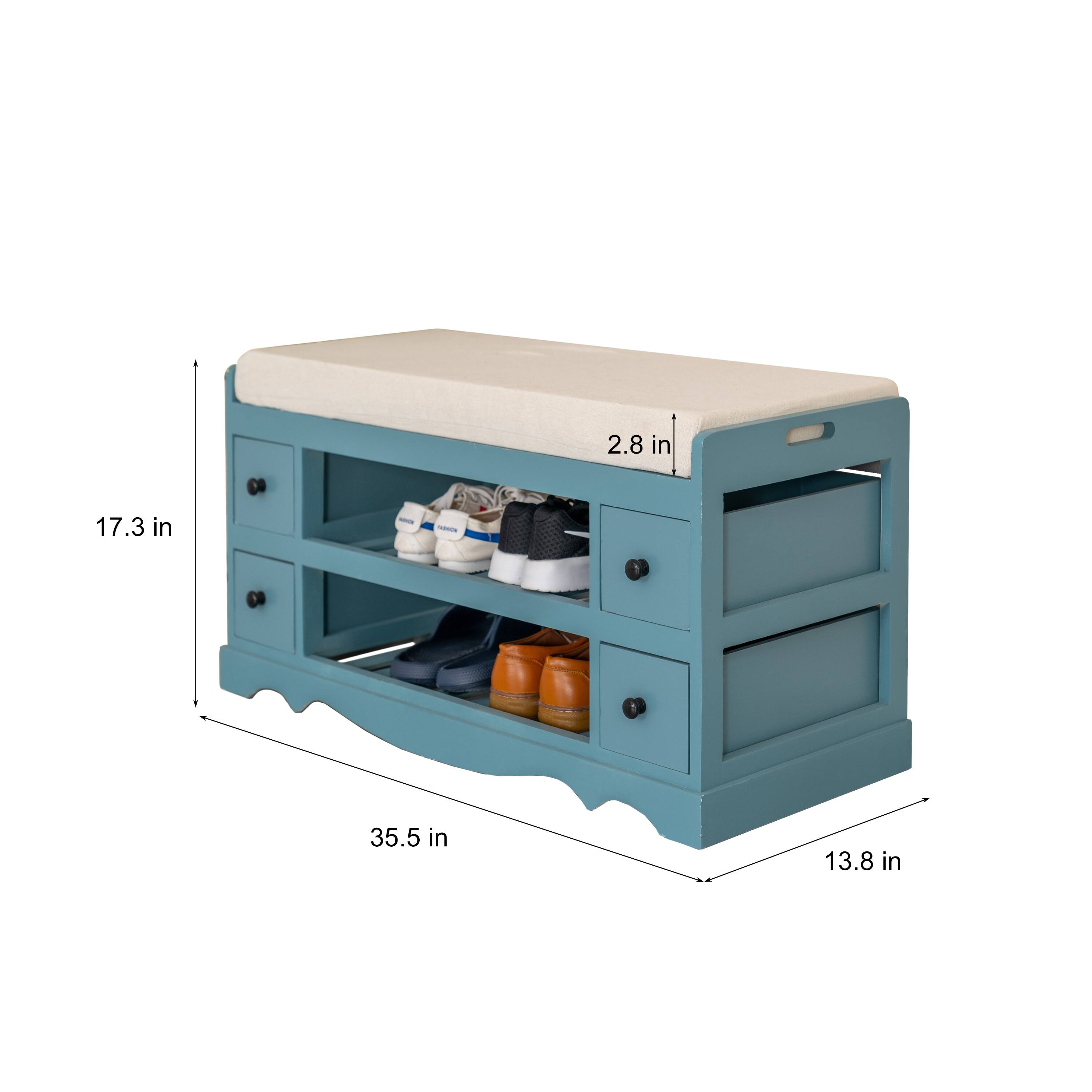 Blue Shoe Rack Shoe Storage with Cushion and Drawers