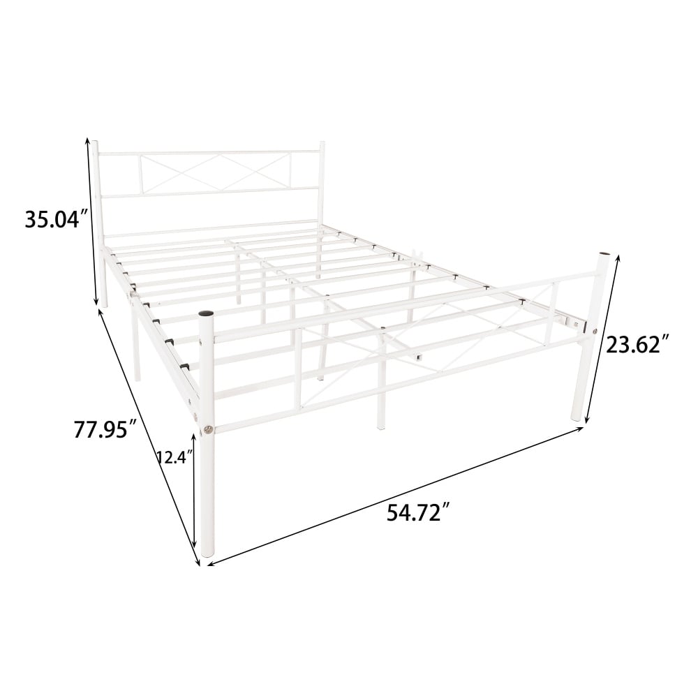 Full Metal Bed Frame with Headboard and Footboard - White