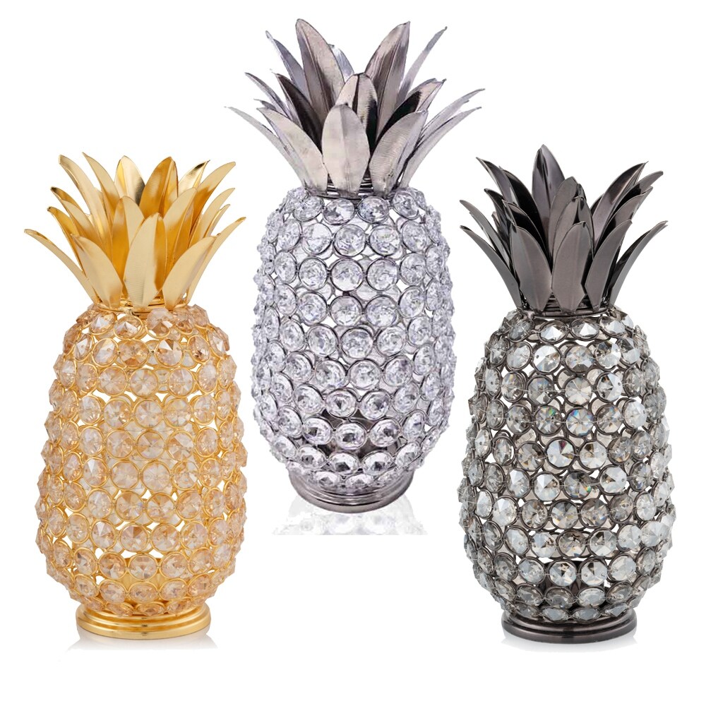 11' Faux Crystal Black and Nickel Pineapple Sculpture - 11" x 5" x 5"