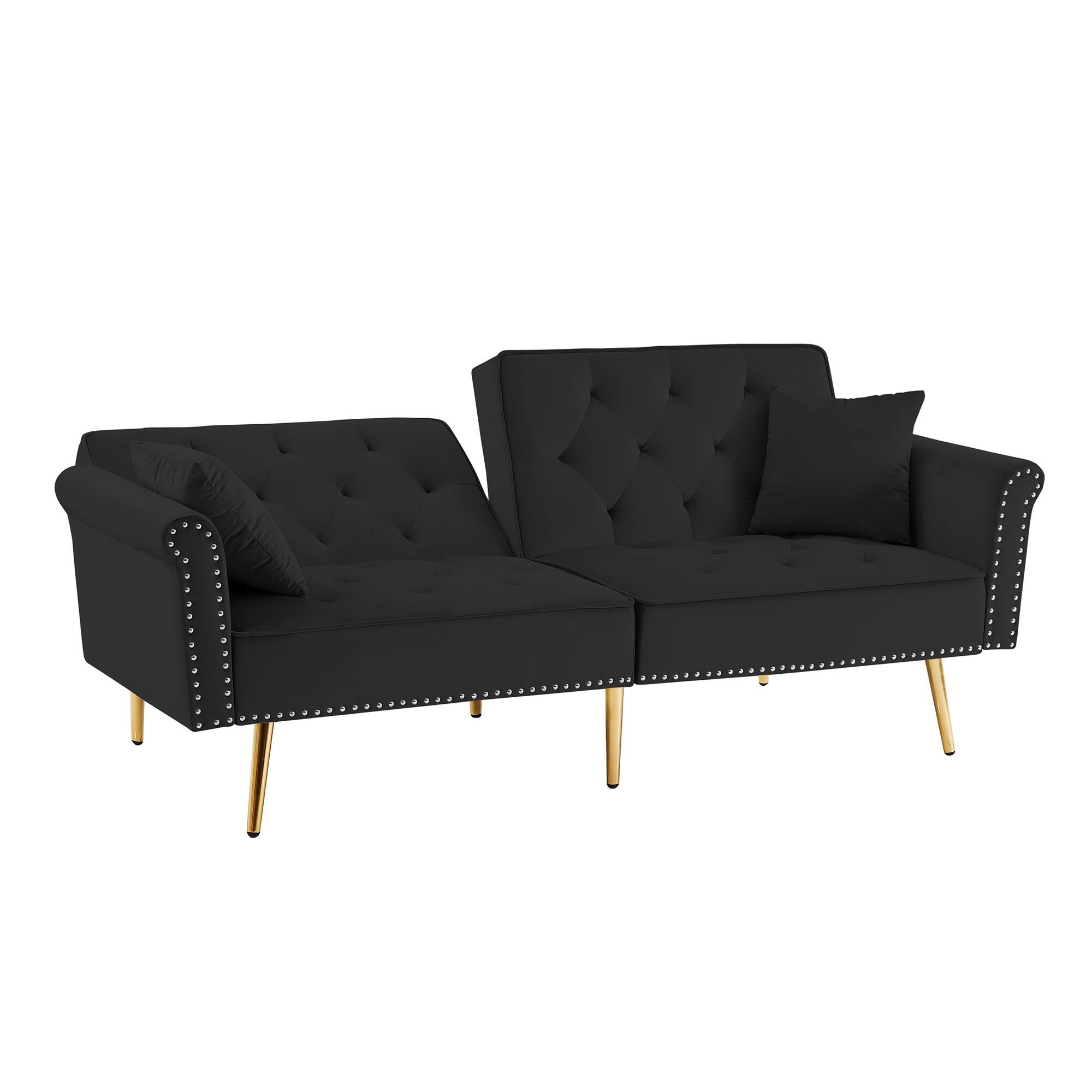 Loveseat Sofa Futon Sofa Bed Velvet Tufted Convertible Couch, Black