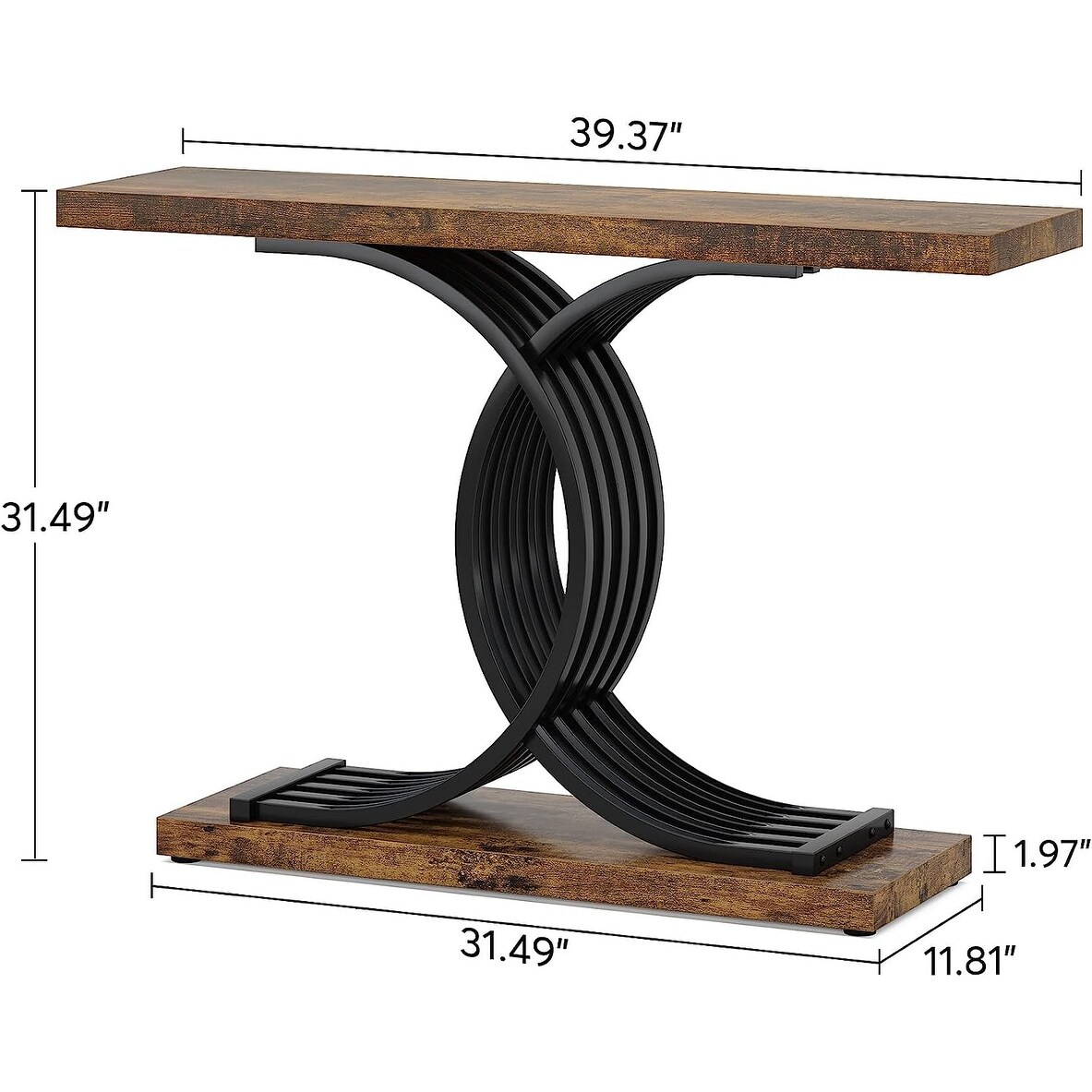 Console Table, Faux Marble Hallway Table with Geometric Metal Legs - 11.81"D x 39.37"W x 31.49"H
